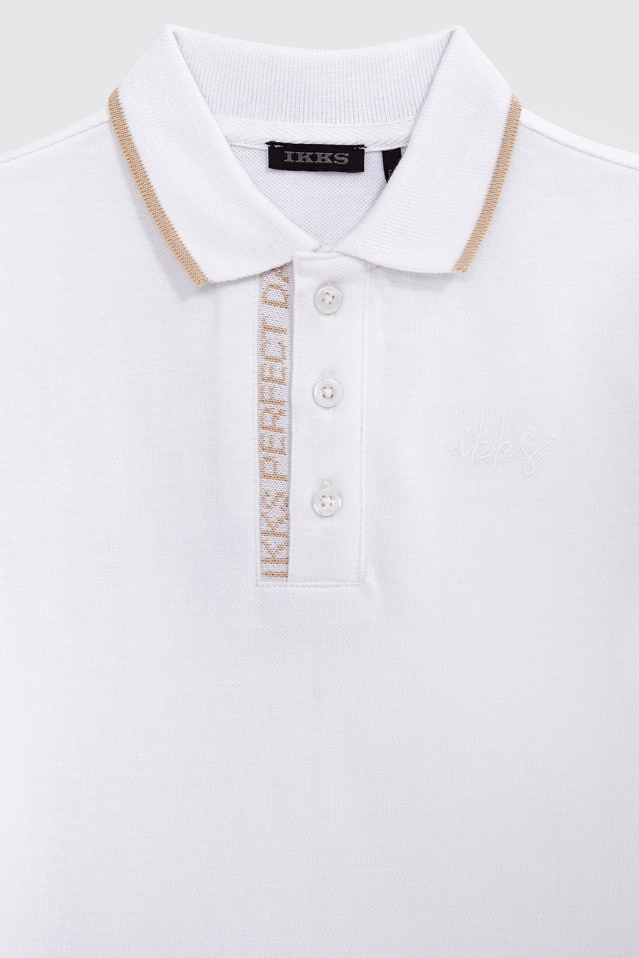 BOYS’ WHITE COTTON POLO SHIRT WITH STRIPED RIBBING 3