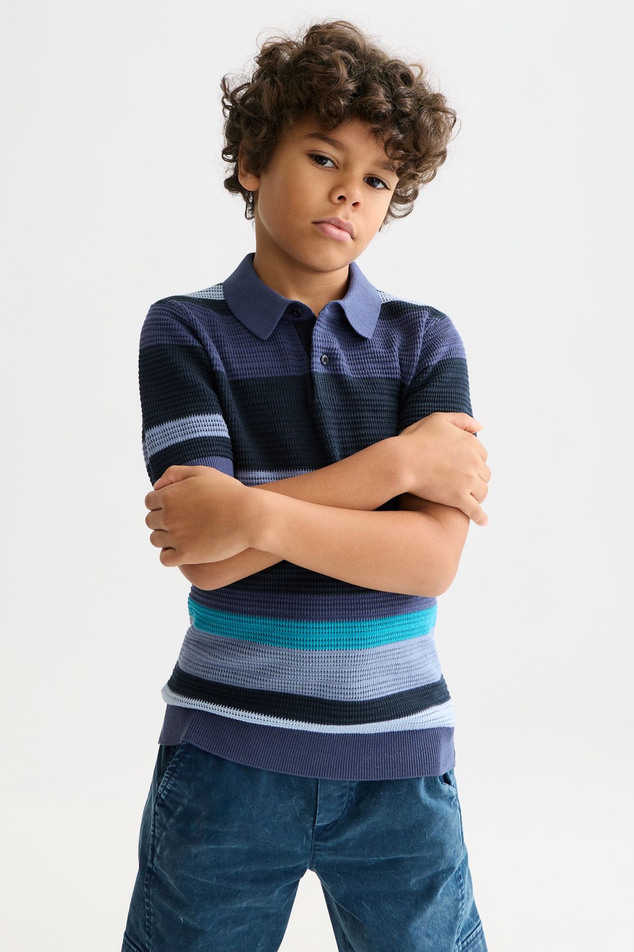 BOYS STRUCTURED KNITTED STRIPED POLO NAVY 4