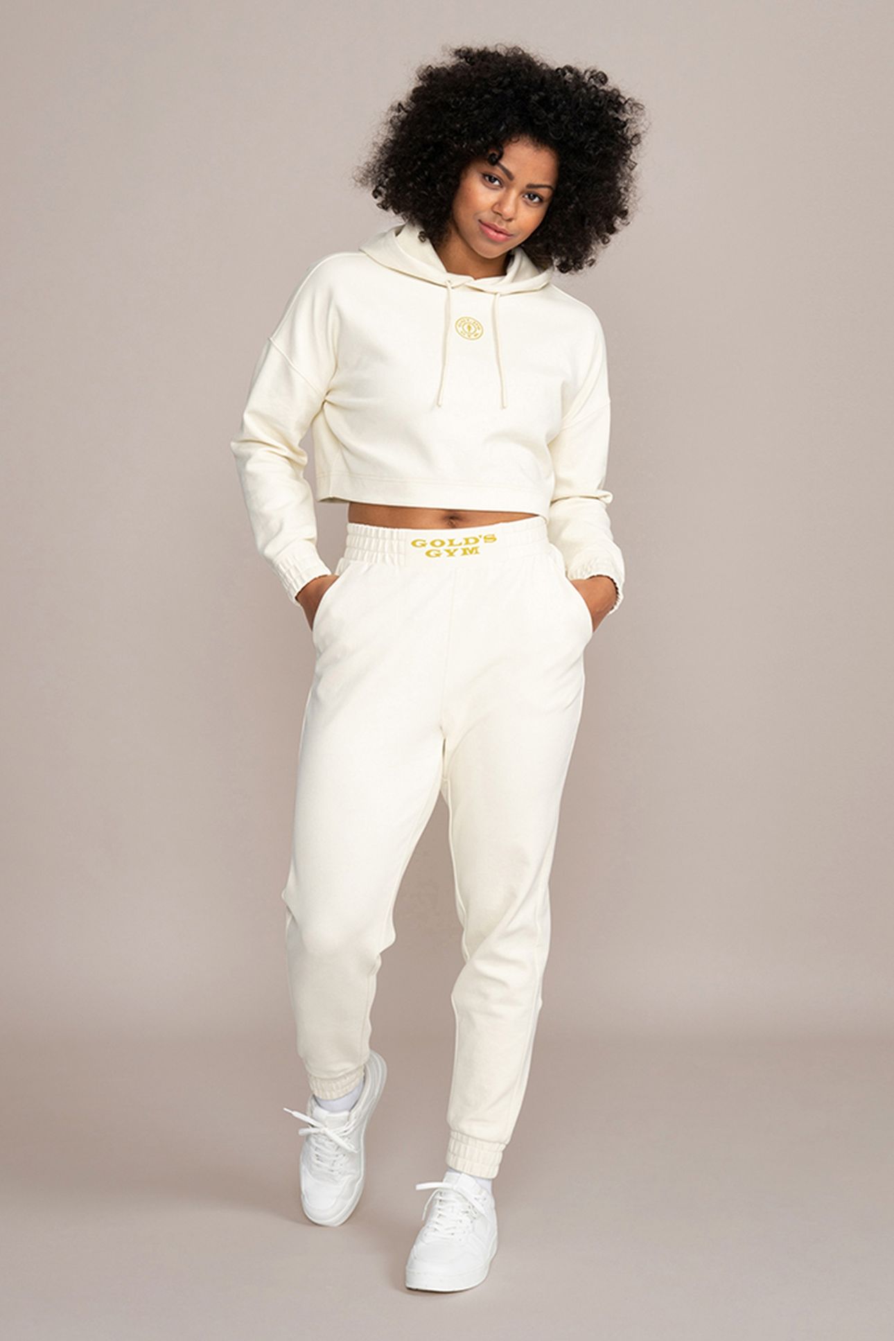 LADIES CROPPED HOODIE RUBBER PRINT OFF-WHITE 2