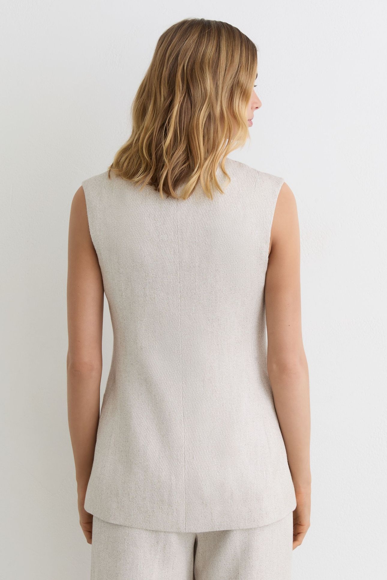 LONG LINE TEXTURED LINEN BLEND WAISTCOAT NEUTRAL 2