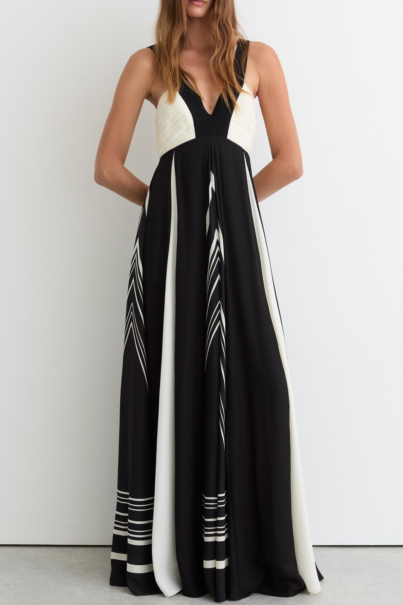 MAXI PRINTED OCCASION DRESS BLACK/IVORY 1