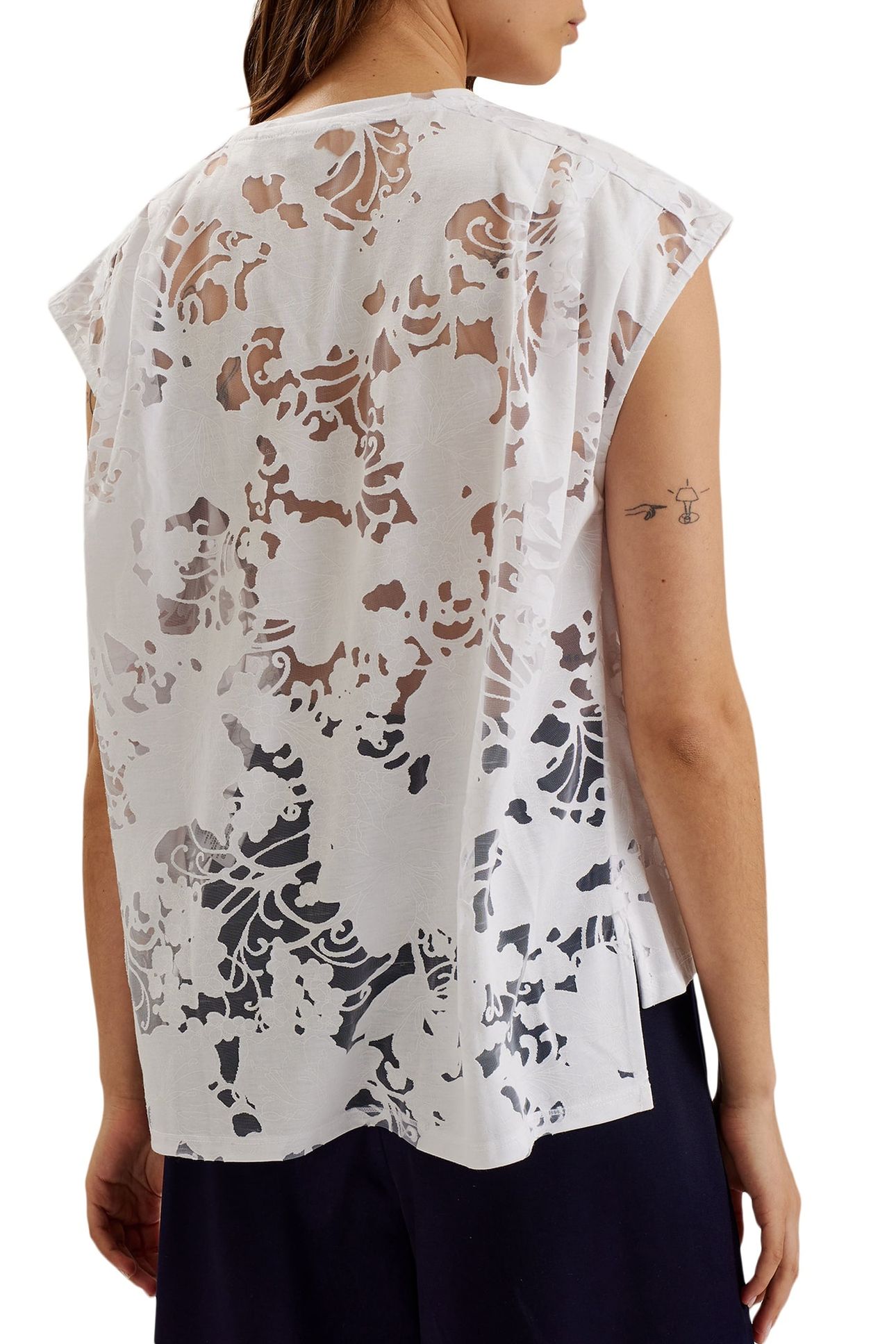 VLEENA PRINTED BURNOUT VEST TOP WHITE 2