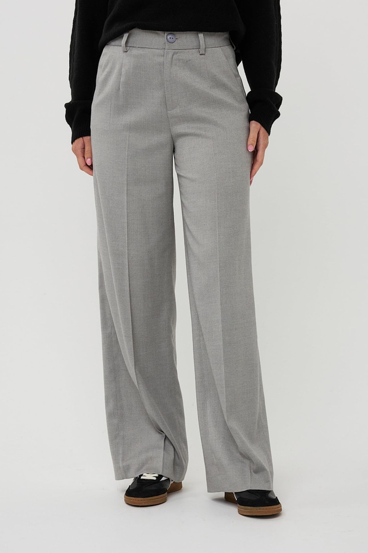 TROUSERS WIDE LEG LUREX LIGHT GREY MELANGE 1