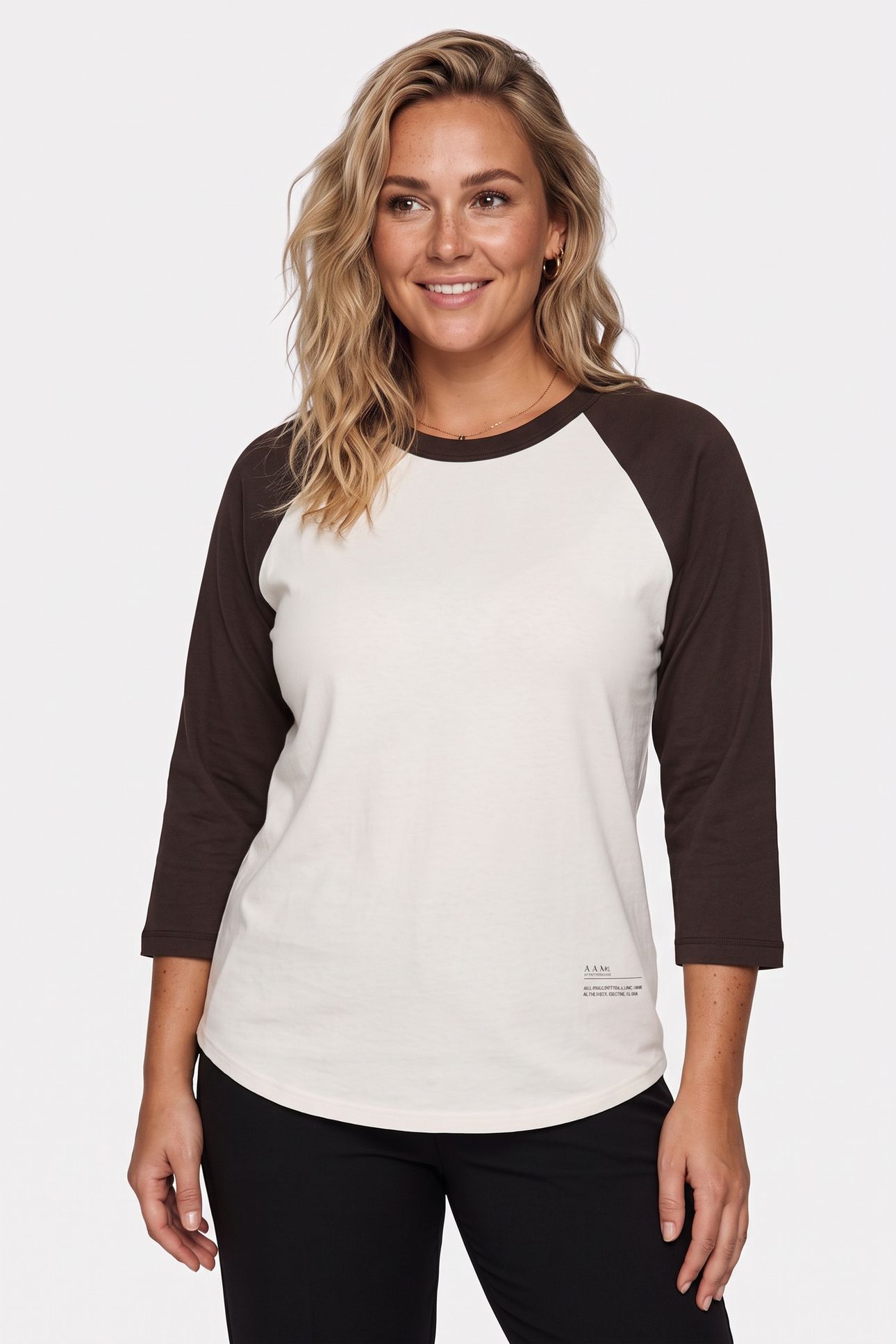 T-SHIRT 3/4 SLEEVE CONTRAST BEIGE/BROWN 2