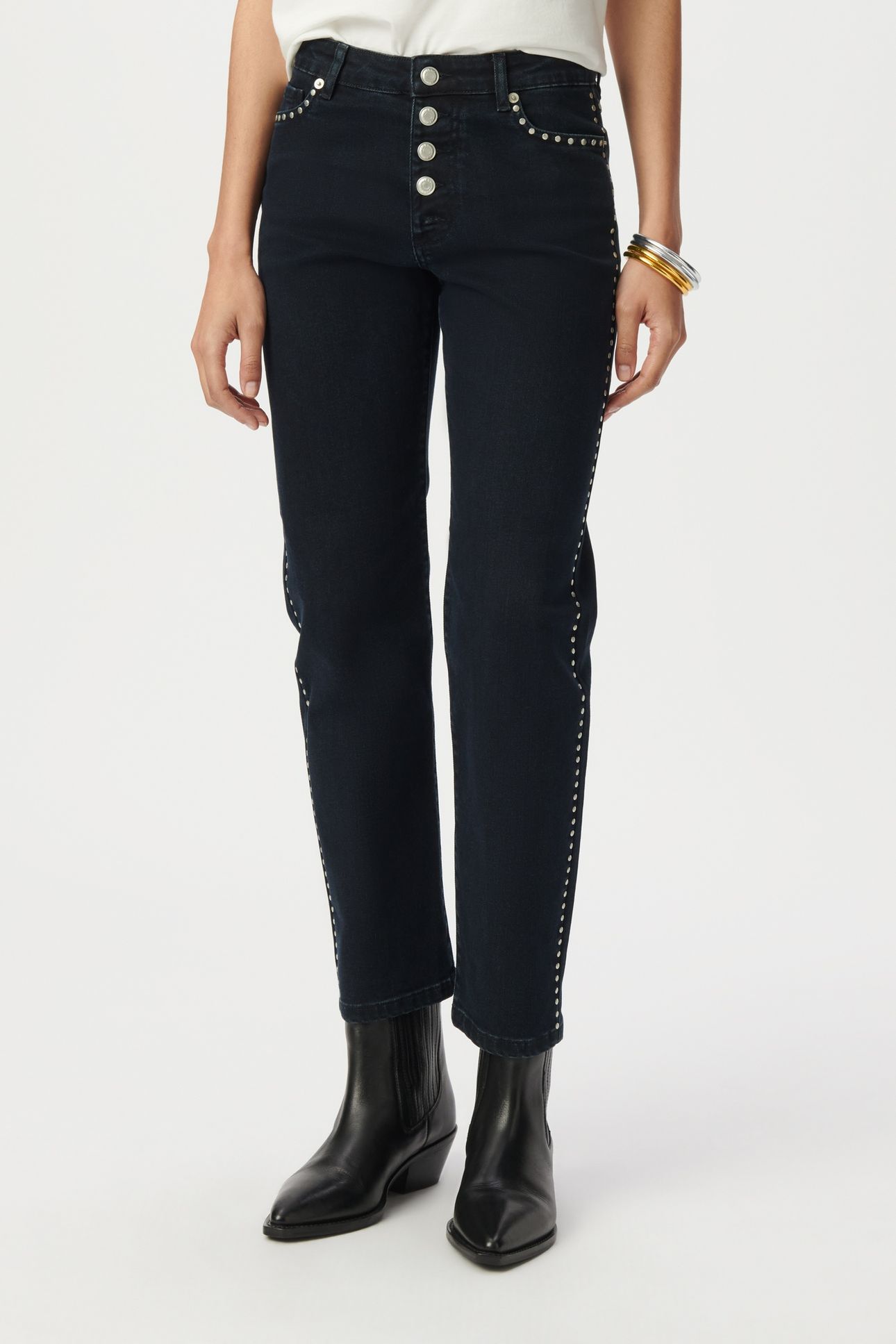 NAVY STUDDED CROPPED STRAIGHT JEANS 1