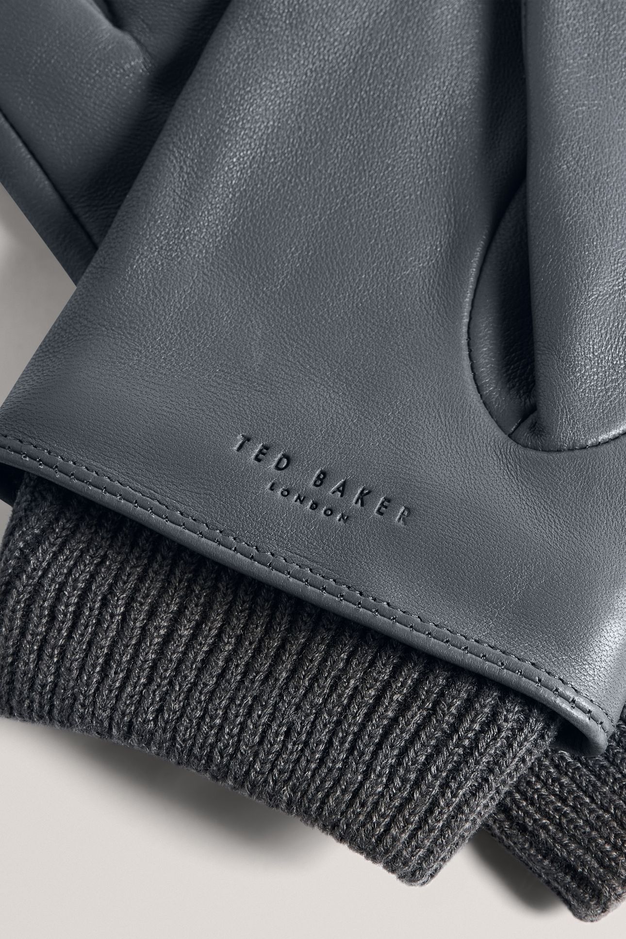 LEATHER GLOVES WITH RIBBED CUFF GREY 3