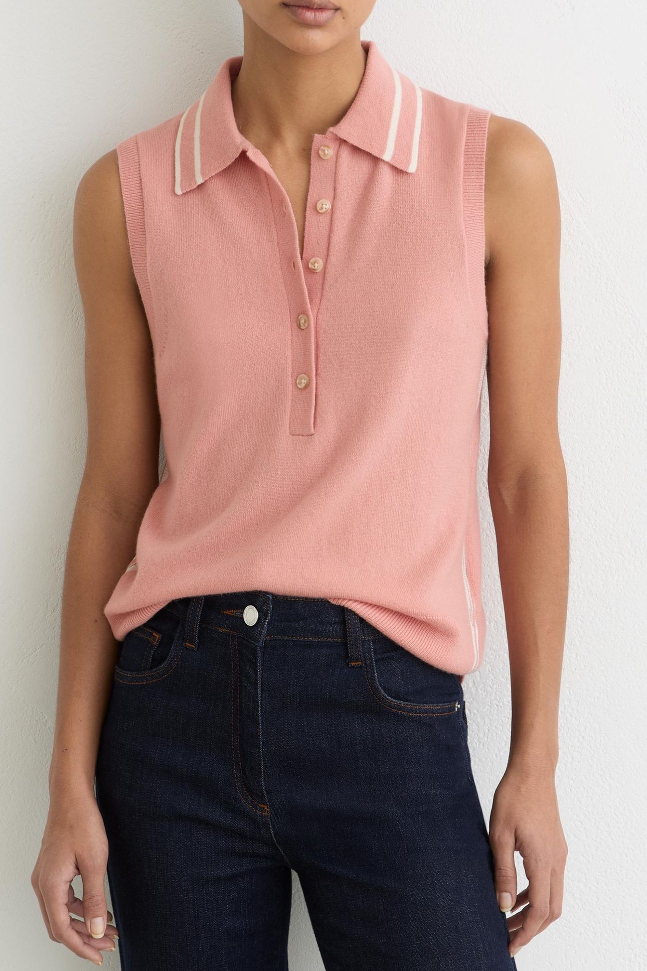 BUTTON POLO TOP PINK/IVORY 1