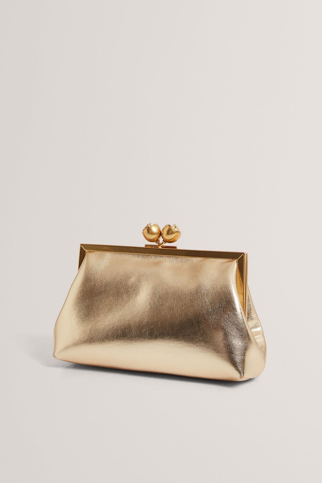 ROSE DETAIL LEATHER METALLIC CLUTCH BAG GOLD-COL 2