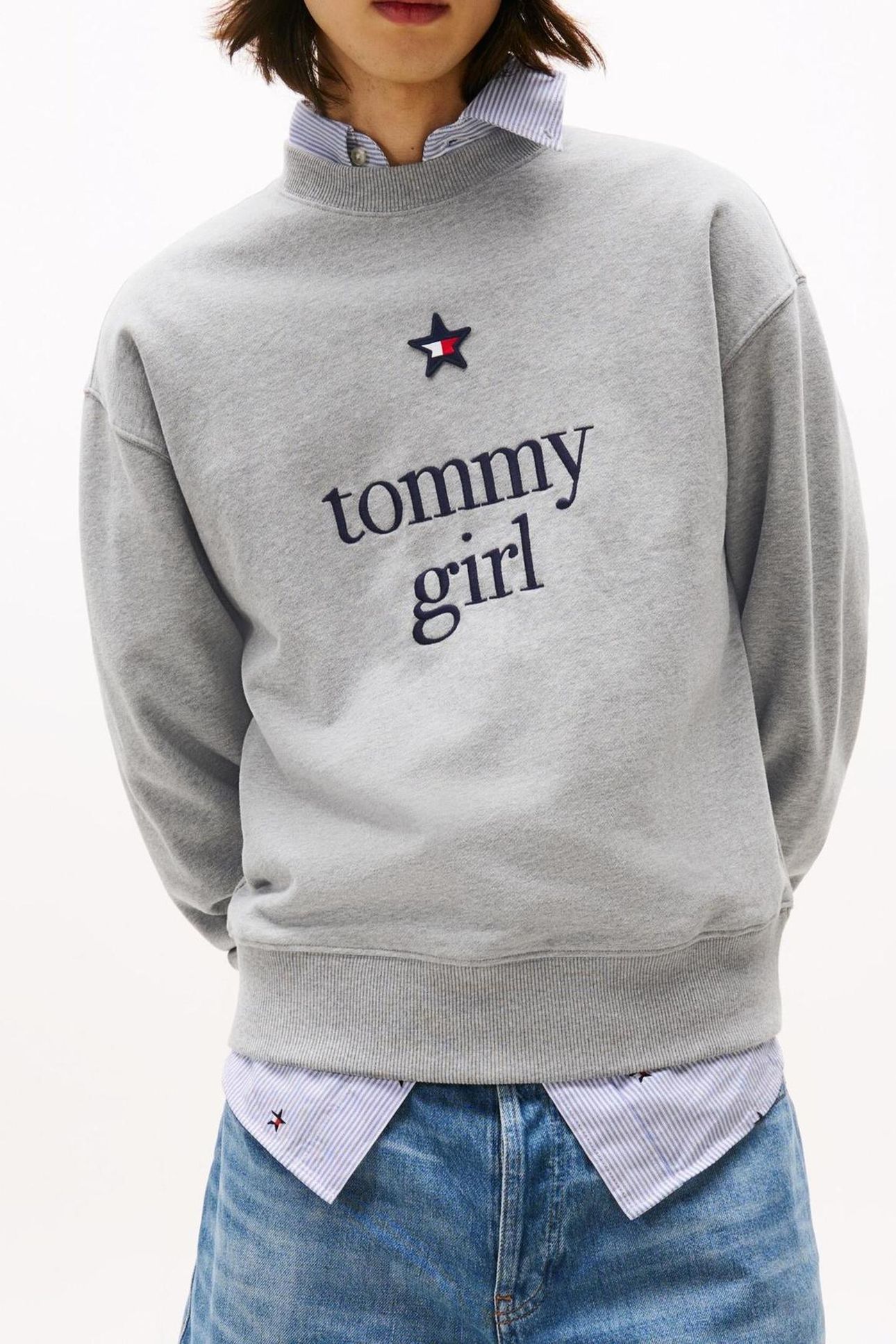 UNISEX TOMMY GIRL GRAPHIC CREW LIGHT GREY MARL 10