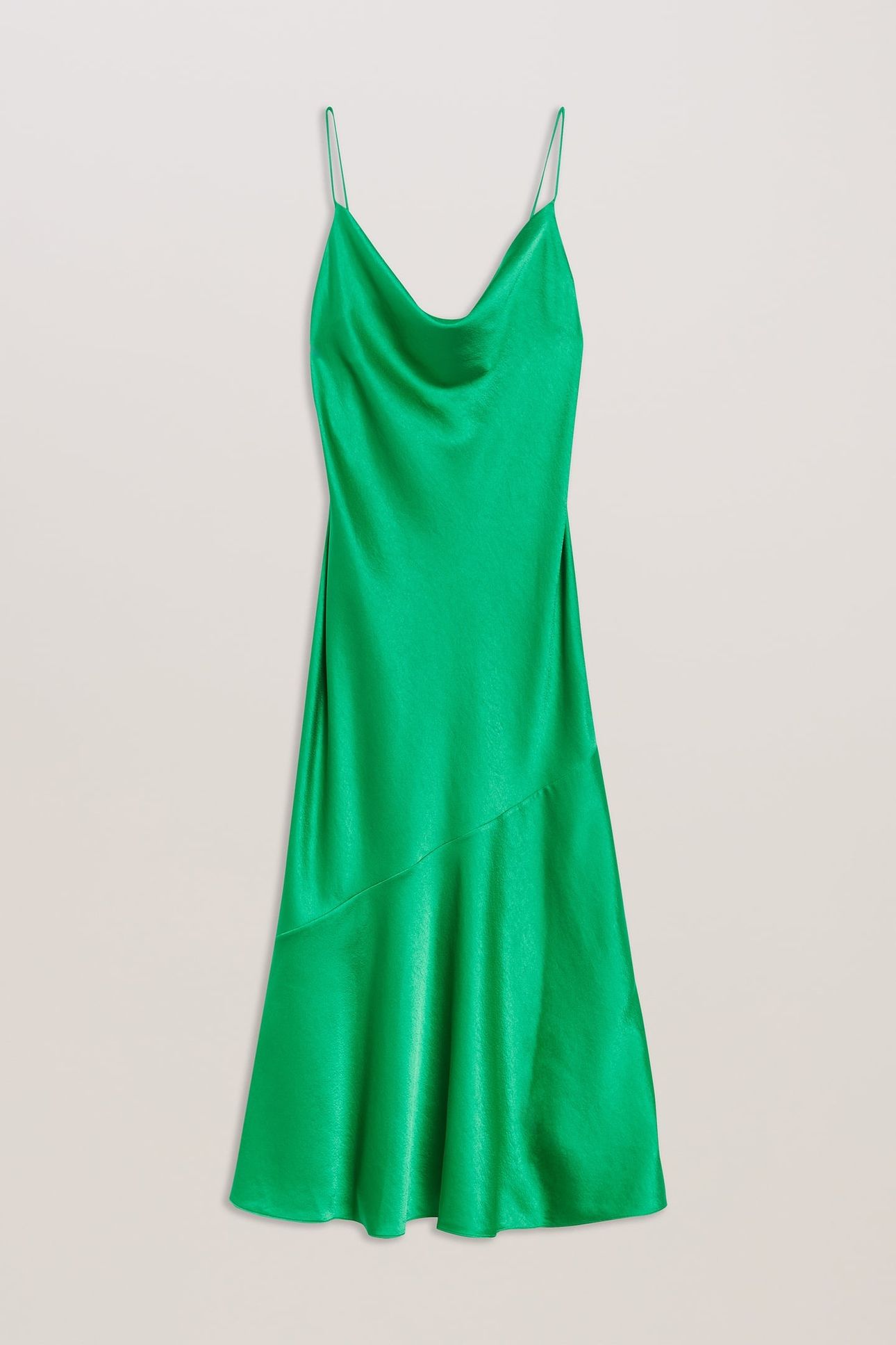 TUNCA SATIN COWL NECK EVENING MIDI DRESS GREEN 3