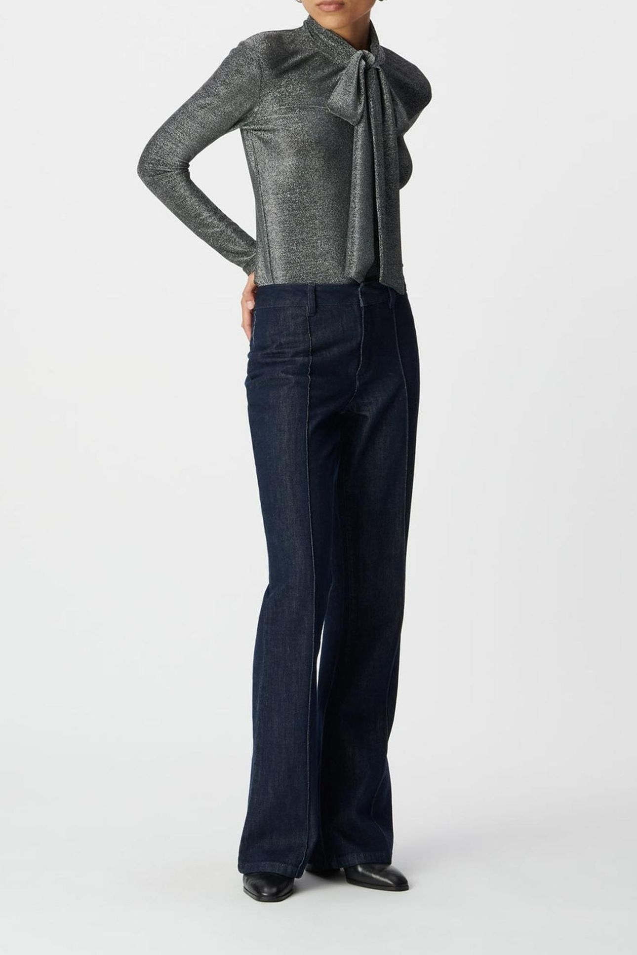 SILVER LUREX KNIT T-SHIRT WITH NECK TIE 3