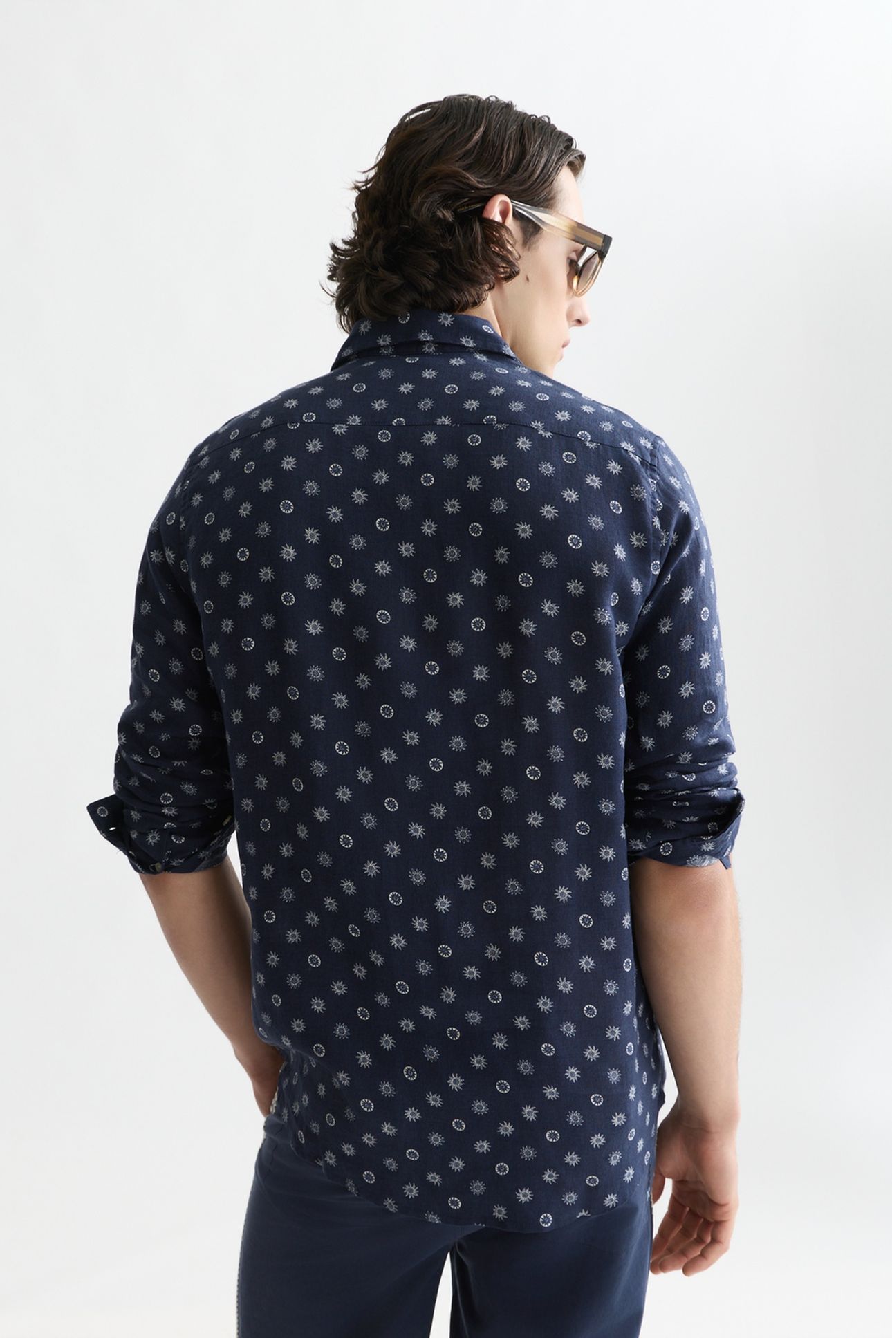 PRINTED LINEN REGULAR-FIT SHIRT NAVY 2