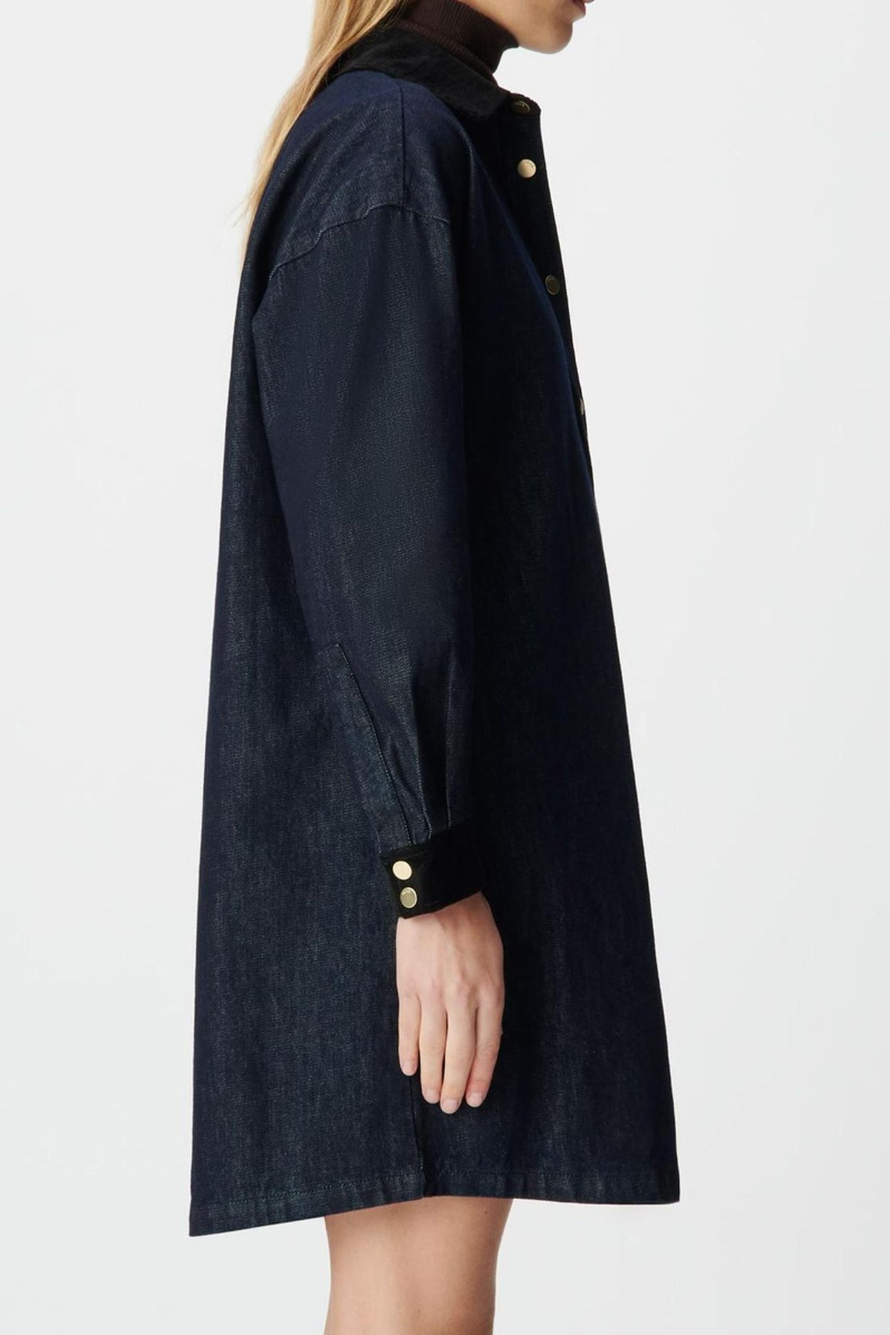 BLUE DENIM SHIRT DRESS, VELVET COLLAR AND CUFFS 5