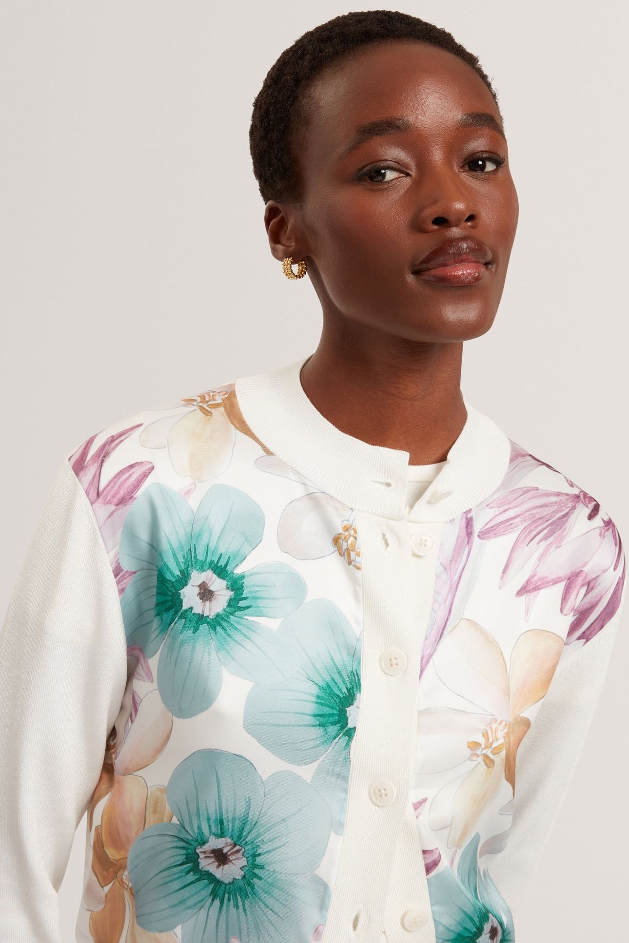 PRINTED WOVEN FRONT CARDIGAN IVORY 4