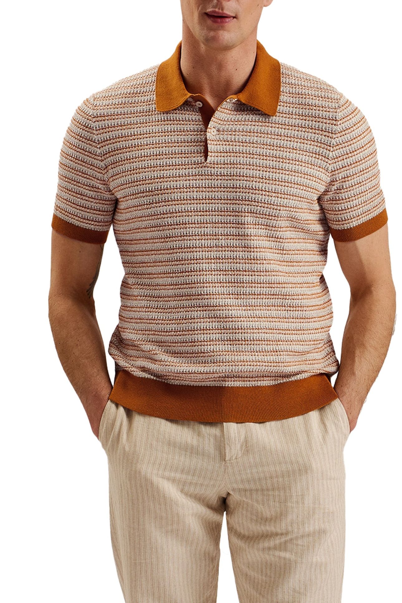 ATHER SS REGULAR TEXTURED STRIPE POLO ORANGE 1