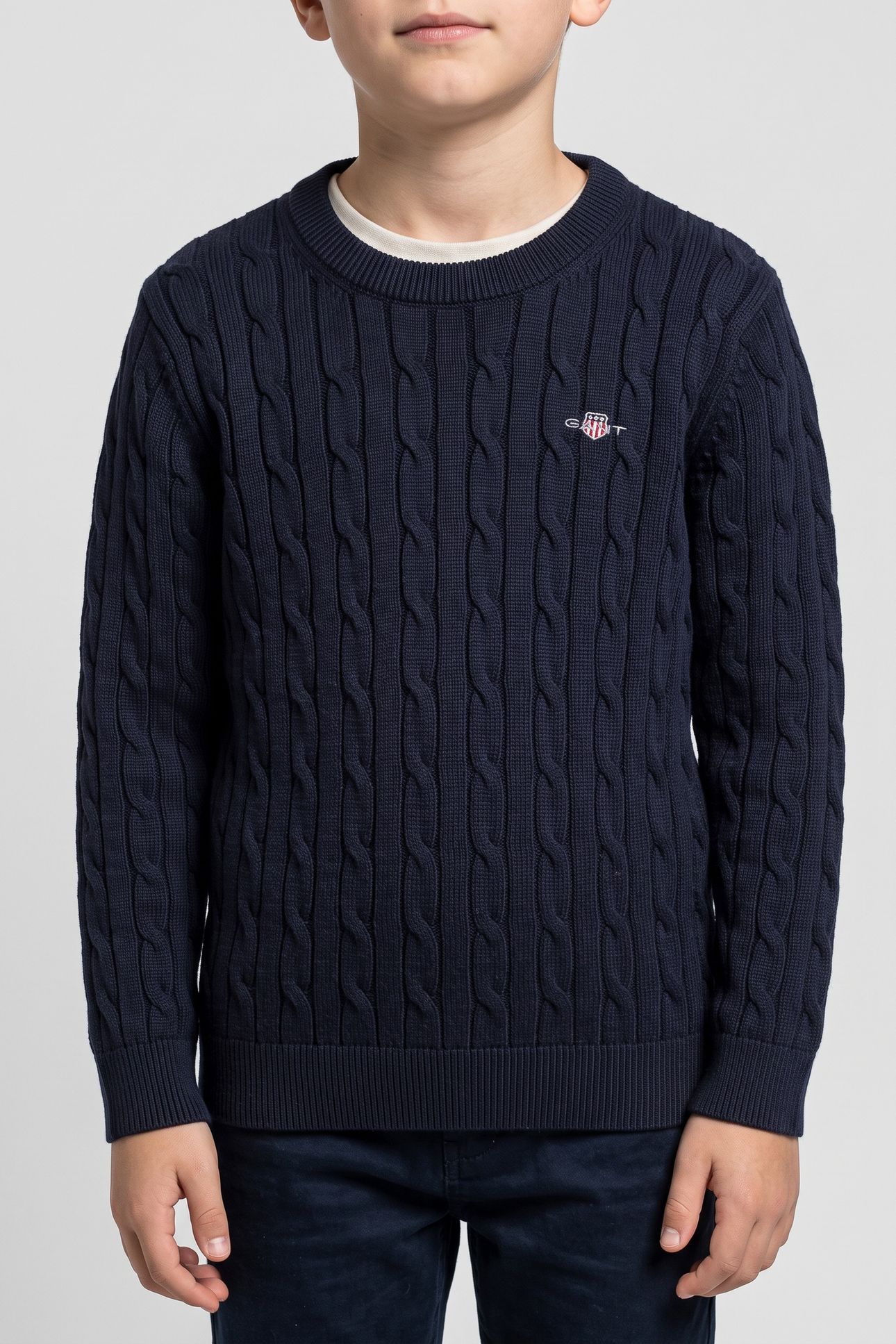 KIDS UNISEX COTTON CABLE SHIELD CREW EVENING BLUE 1