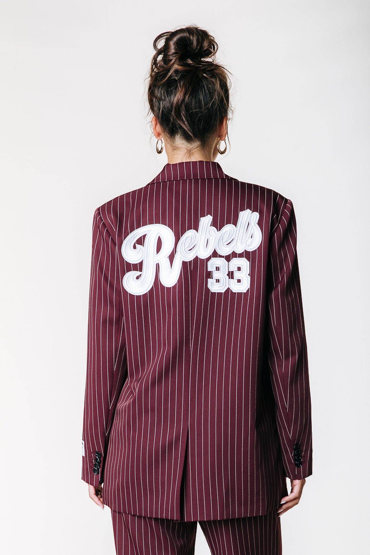 JESRA PINSTRIPE SINGLE BREASTED BLAZER MERLOT RED 4