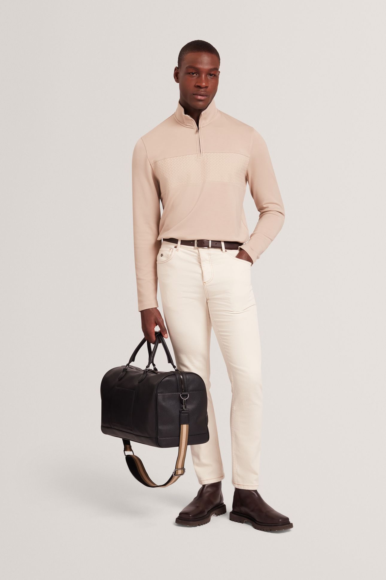 LS REGULAR CONTRAST PANEL HALF ZIP TAUPE 1