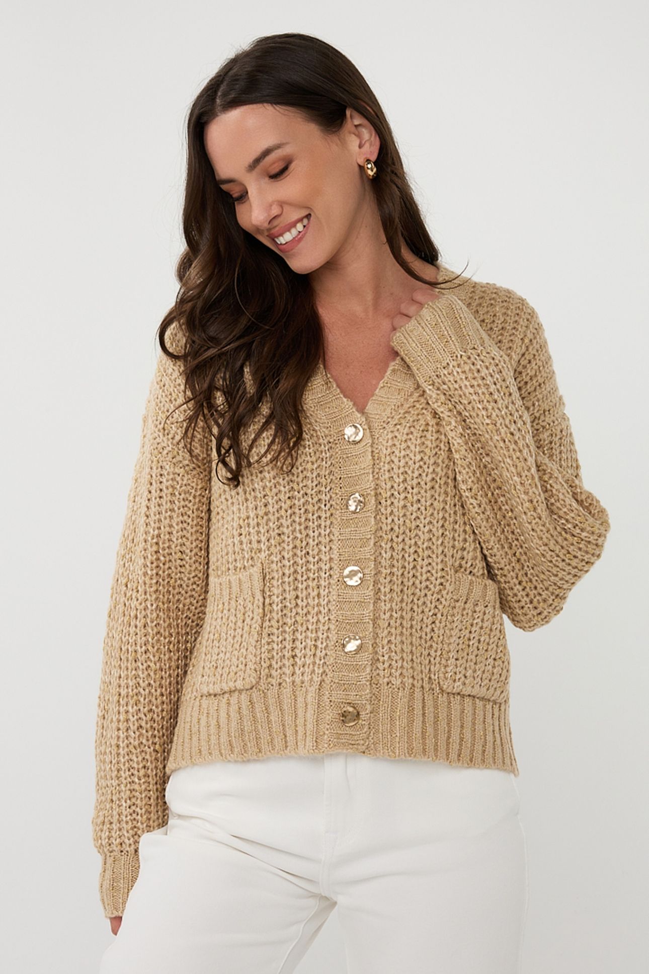 CARDIGAN OVERSIZE LUREX LIGHT SAND 1