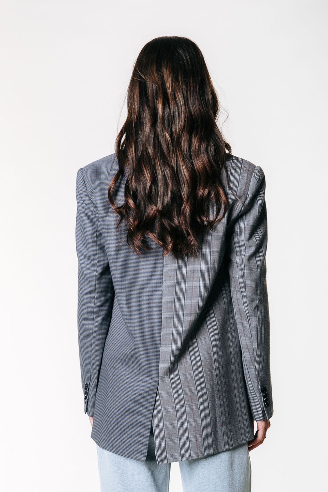 MIMMI CHECK TWO TONE SINGLE BREASTED BLAZER GREY/BLUE 4