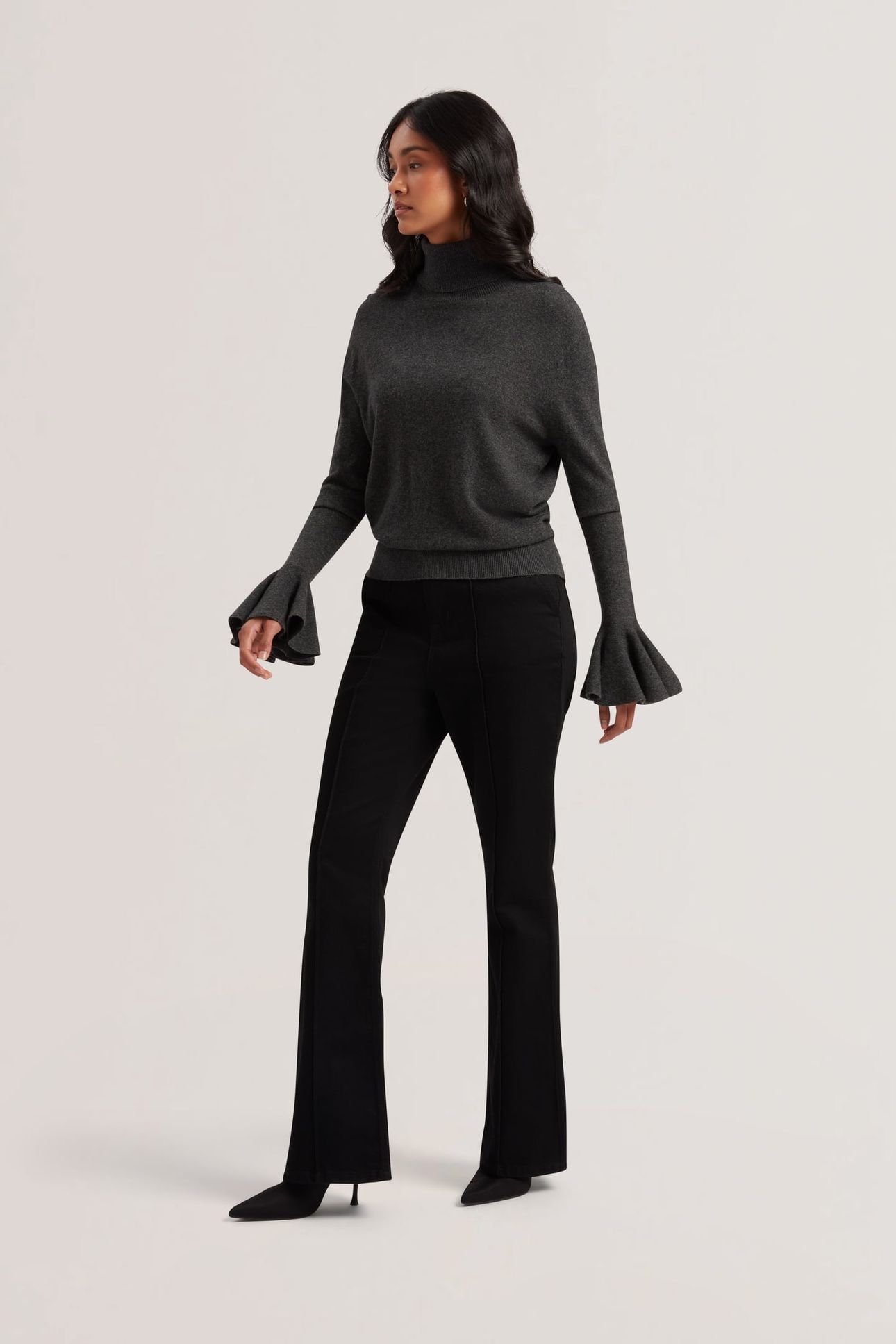 TAMSENN ROLL NECK FLUTED SLEEVE SWEATER GREY 4
