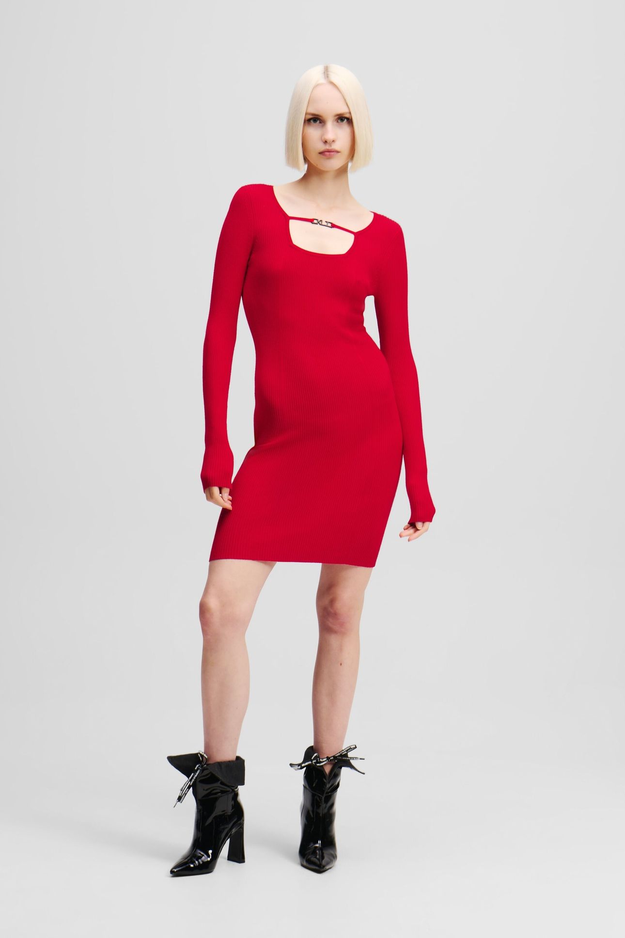 KLJ LSLV KNITTED LOGO DRESS POMPEIAN RED 2
