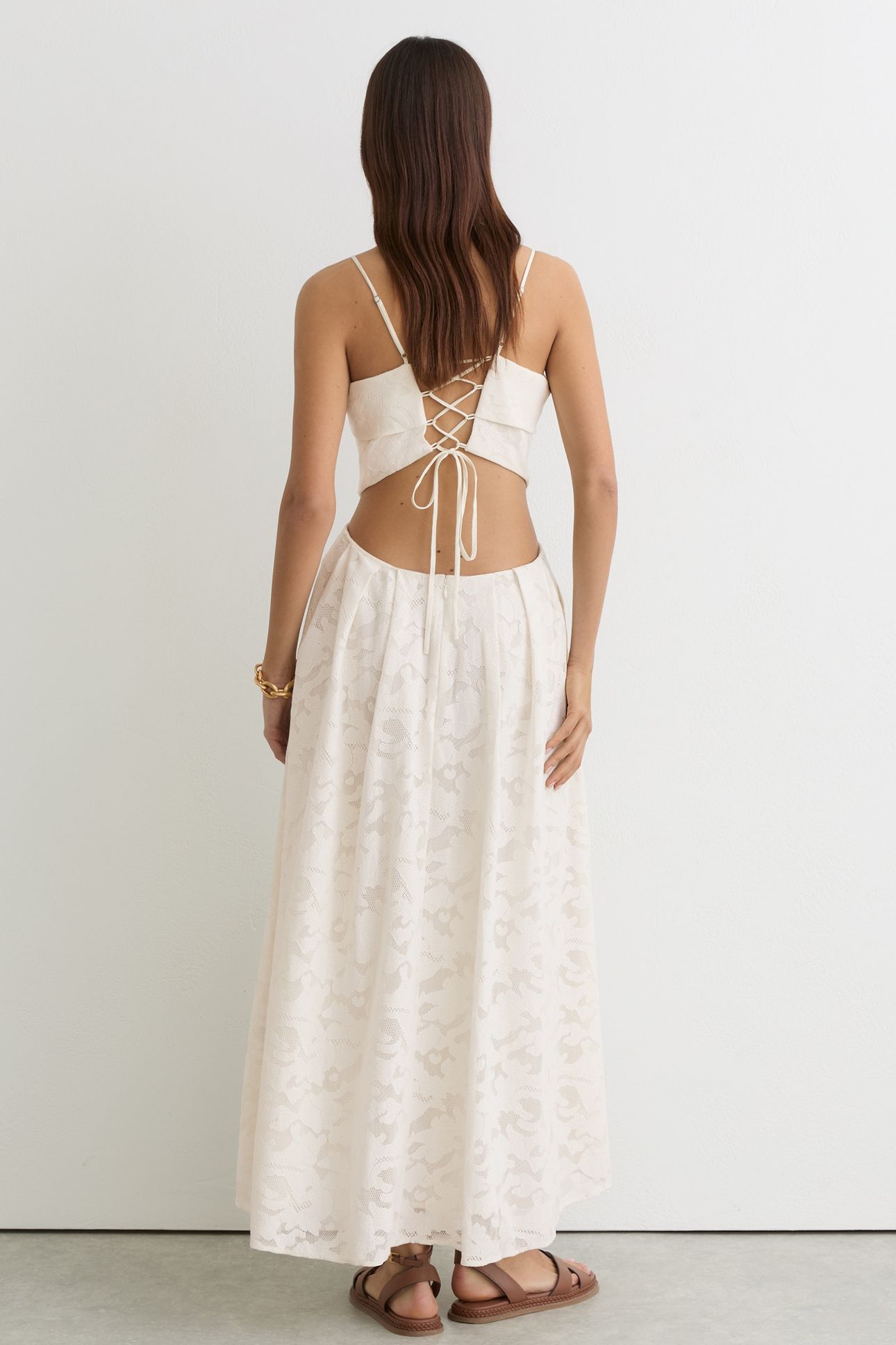 LACE CUT OUT MAXI DRESS CREAM 2