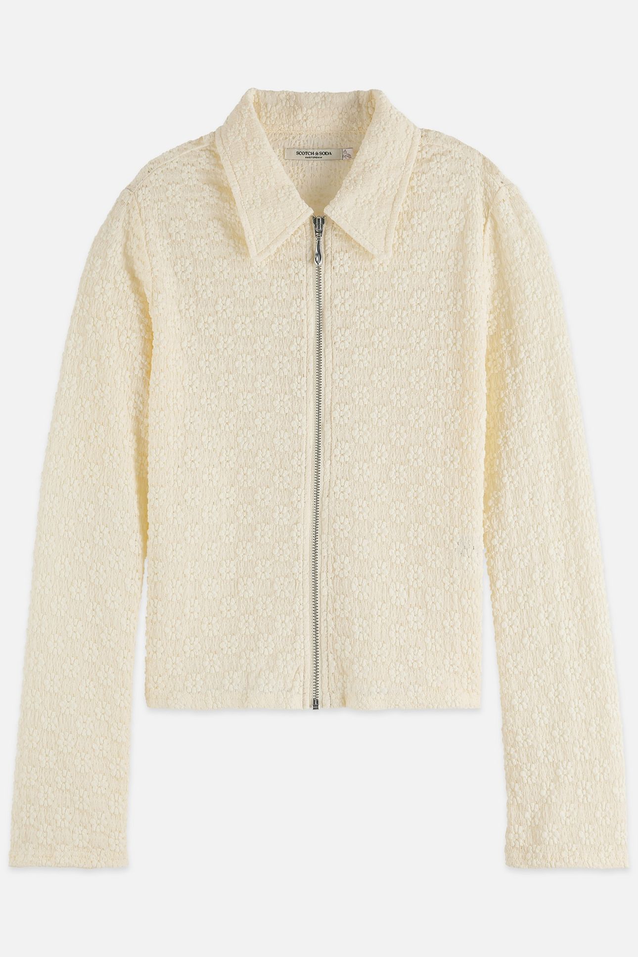 ZIP THROUGH OPEN STRUCTURE LONG SLEEVE T-SHIRT EGGNOG 1