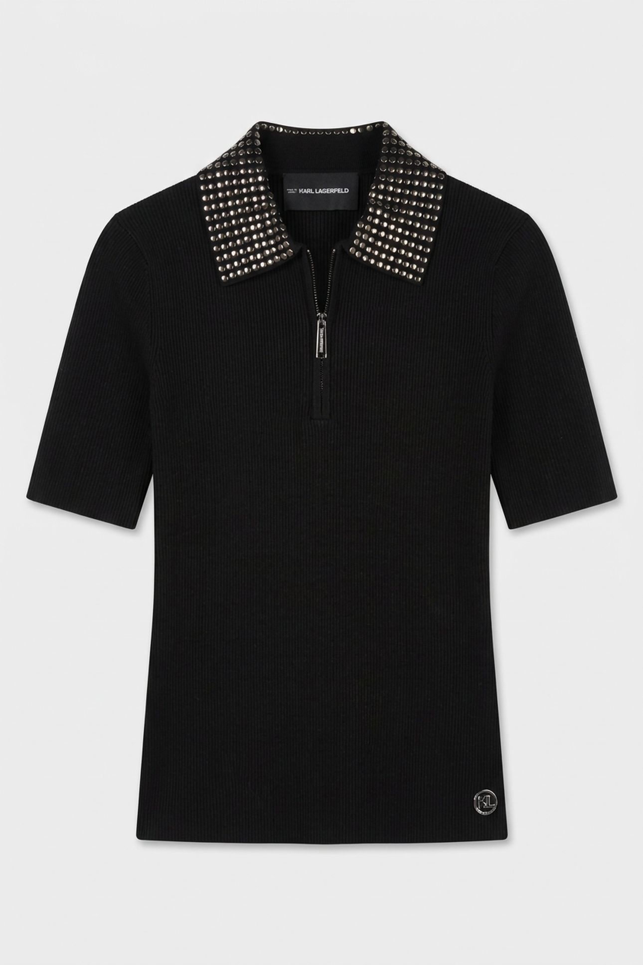 STUD DETAIL COLLAR KNIT POLO BLACK 3