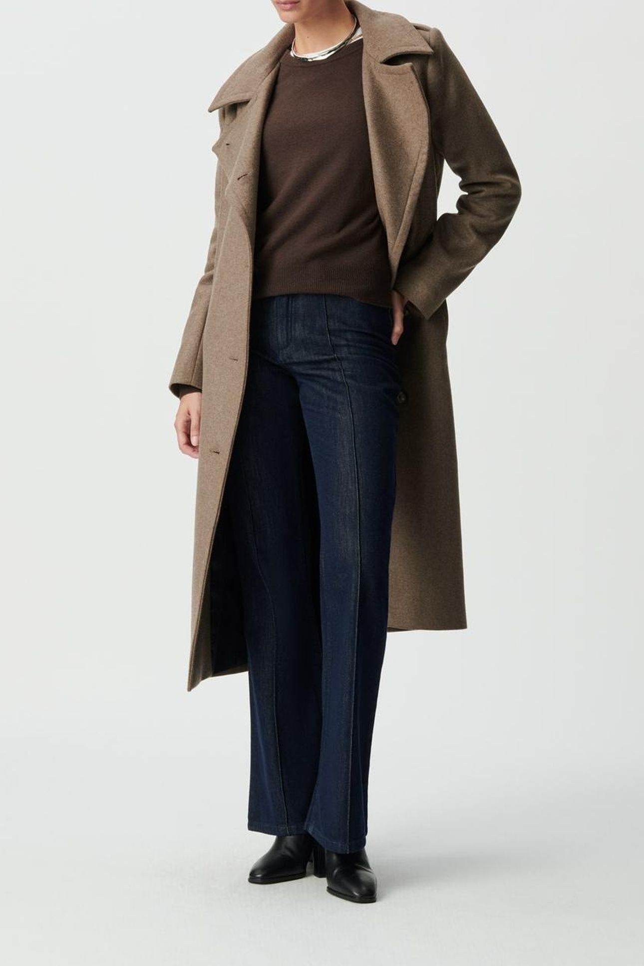 BEIGE WOOLCLOTH BELTED PEA-STYLE LONG COAT 6