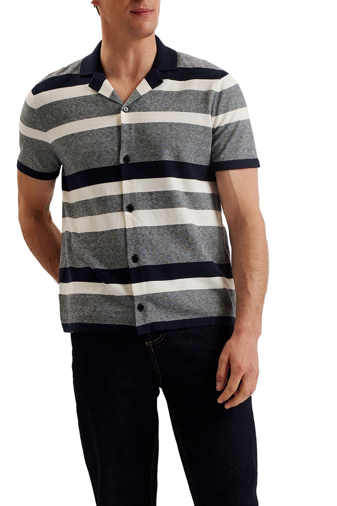 AKO SS REGULAR STRIPED KNITTED SHIRT NAVY 1