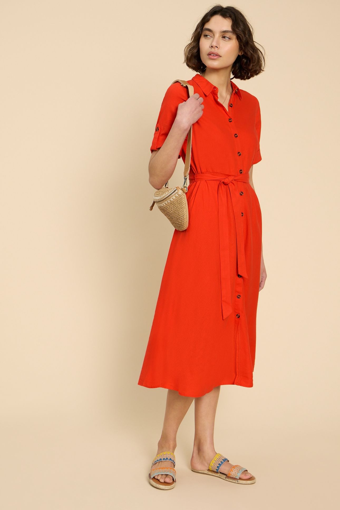 BETH LINEN BLEND SHIRT DRESS BRT ORANGE 2
