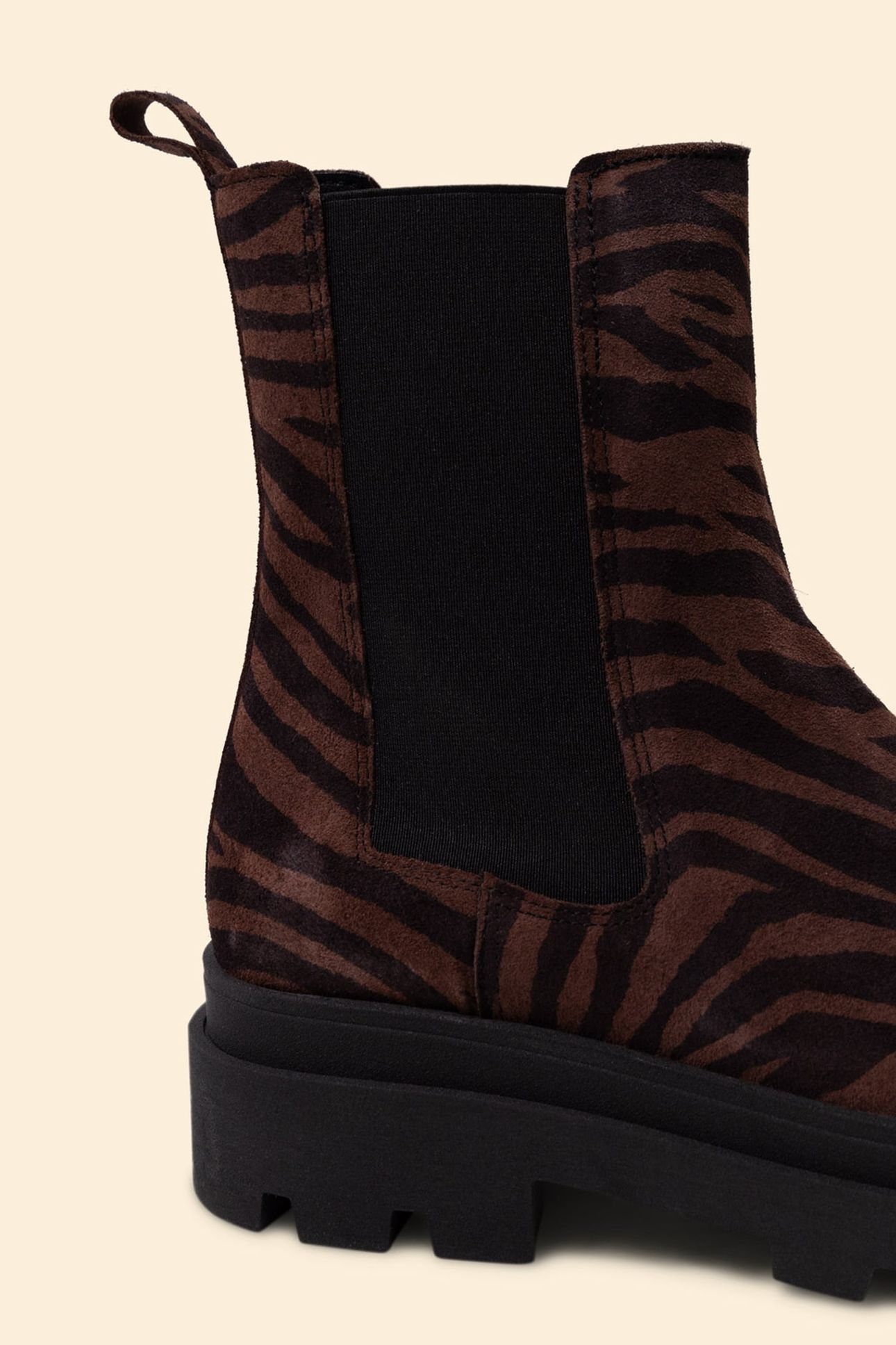 CHELSEA BOOTS BROWN LEATHER VELOUR ZEBRA PATTERN 5