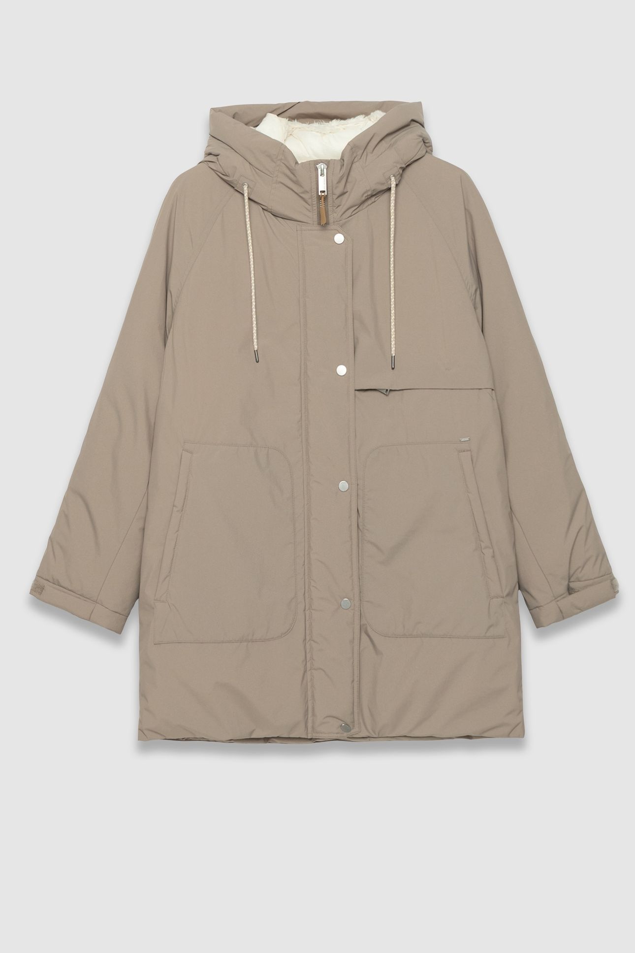 BEIGE PADDED JACKET WITH FUR-LINED HOOD 4