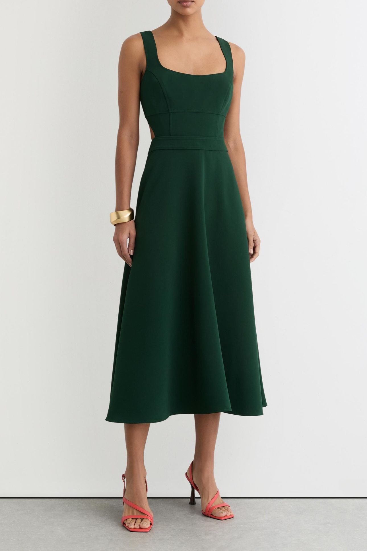 WAISTED MIDI DRESS GREEN 1