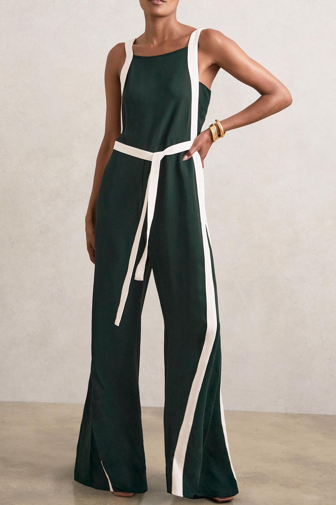 COL BLOCK JUMPSUIT DARK GREEN/CREAM 2