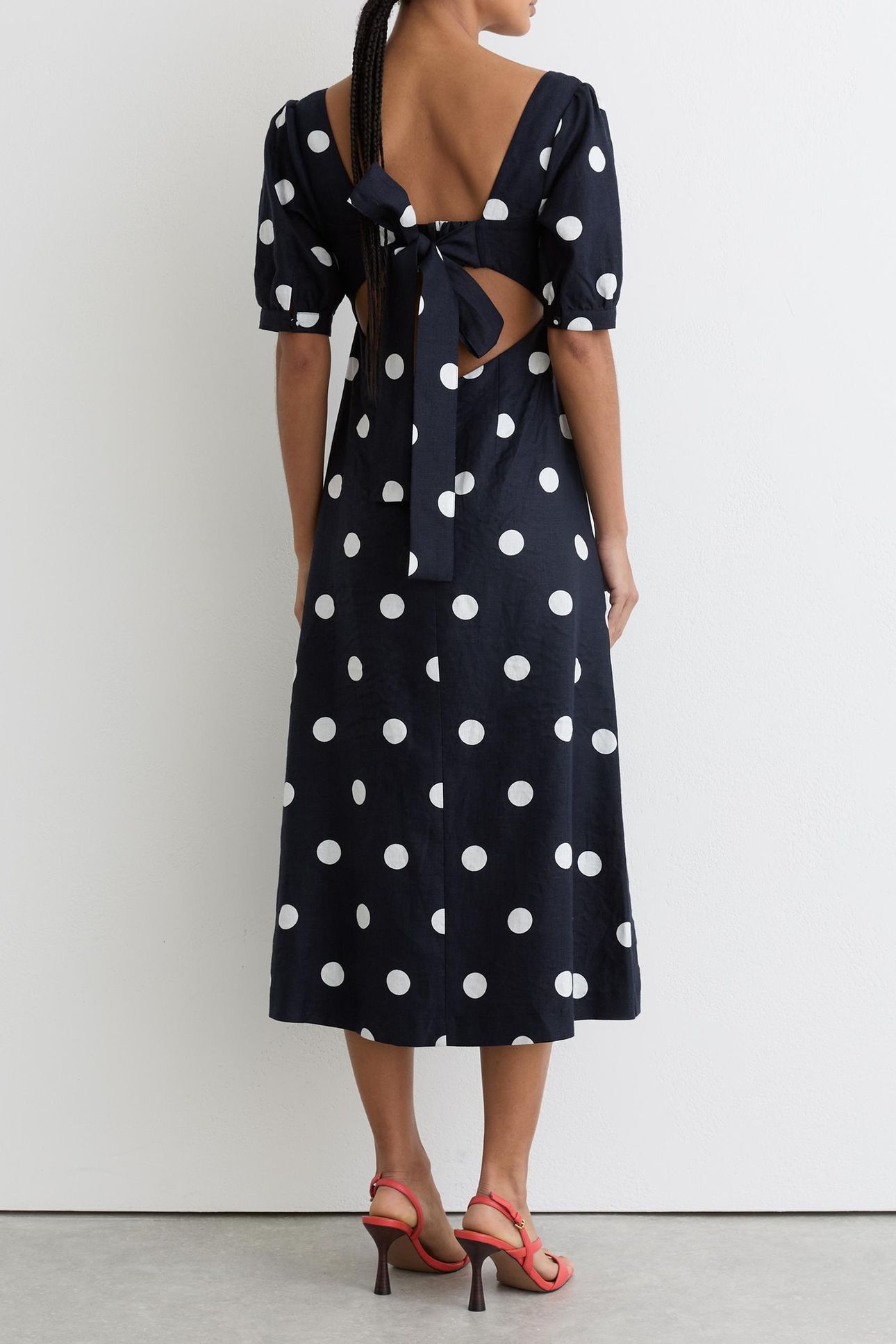 SHORT SLEEVE POLKA DOT MIDI DRESS NAVY/IVORY 2