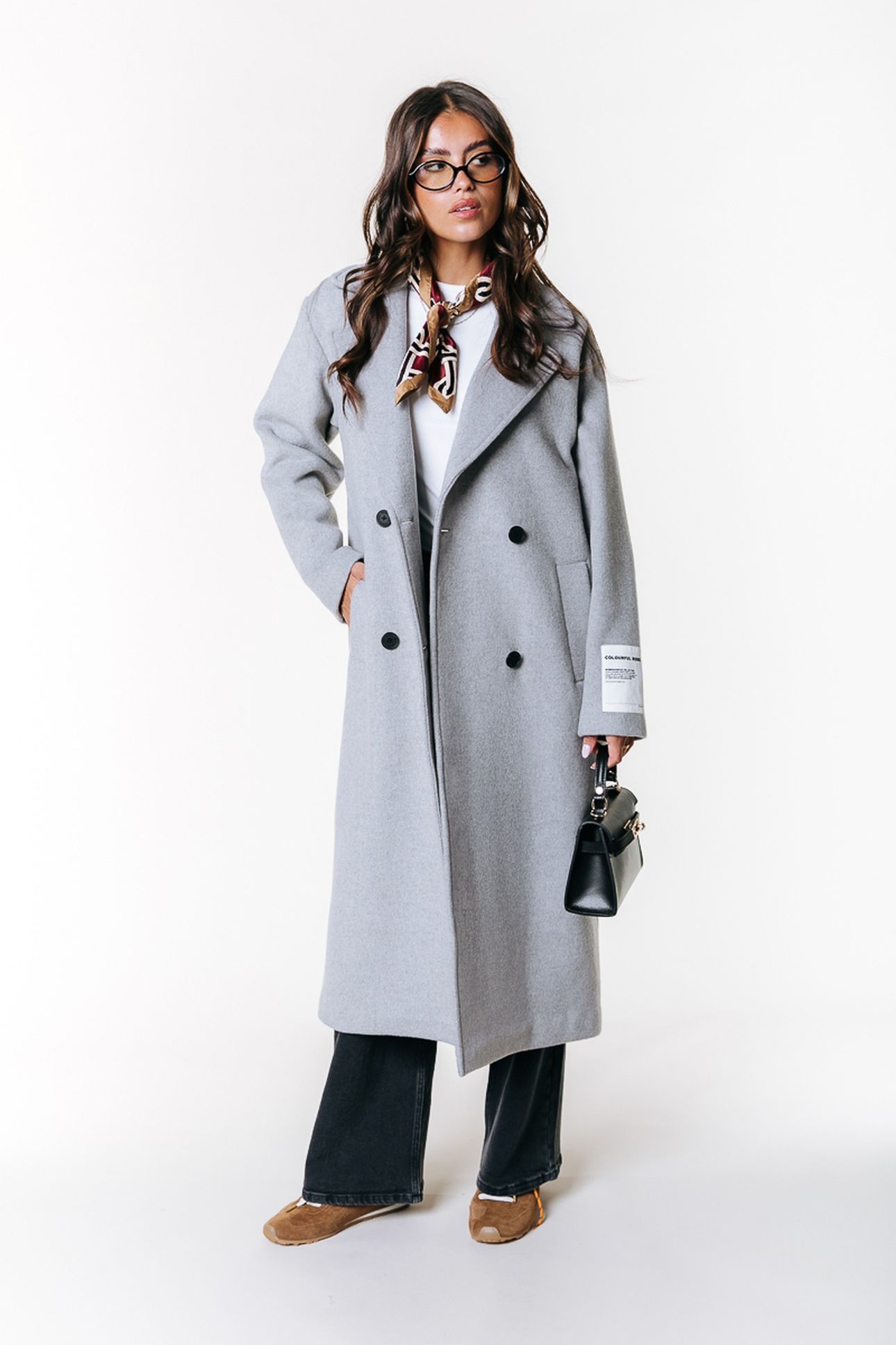 ZANIA DOUBLE BREASTED WOOL LONG COAT LIGHT GREY MELANGE 2