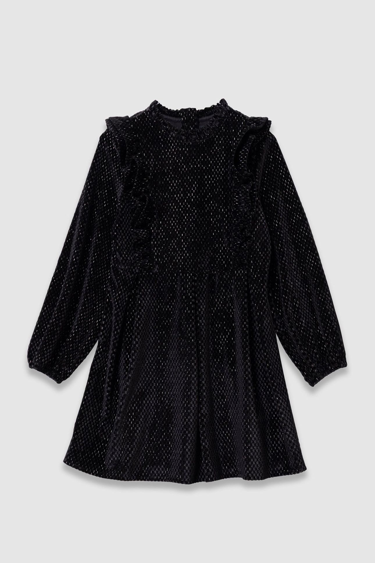 GIRL'S BLACK VELVET DRESS WITH RUFFLE DETAIL 1