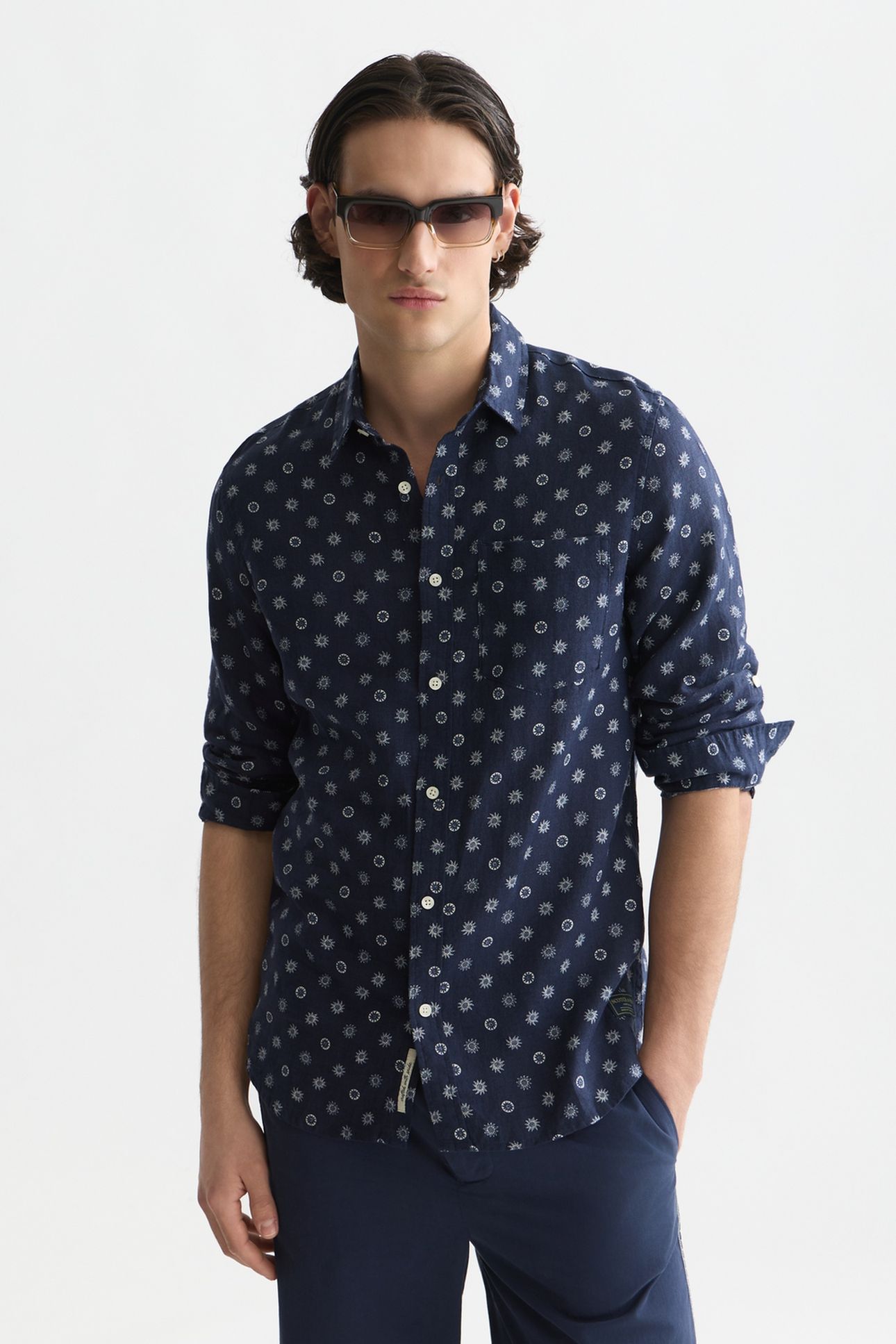 PRINTED LINEN REGULAR-FIT SHIRT NAVY 1