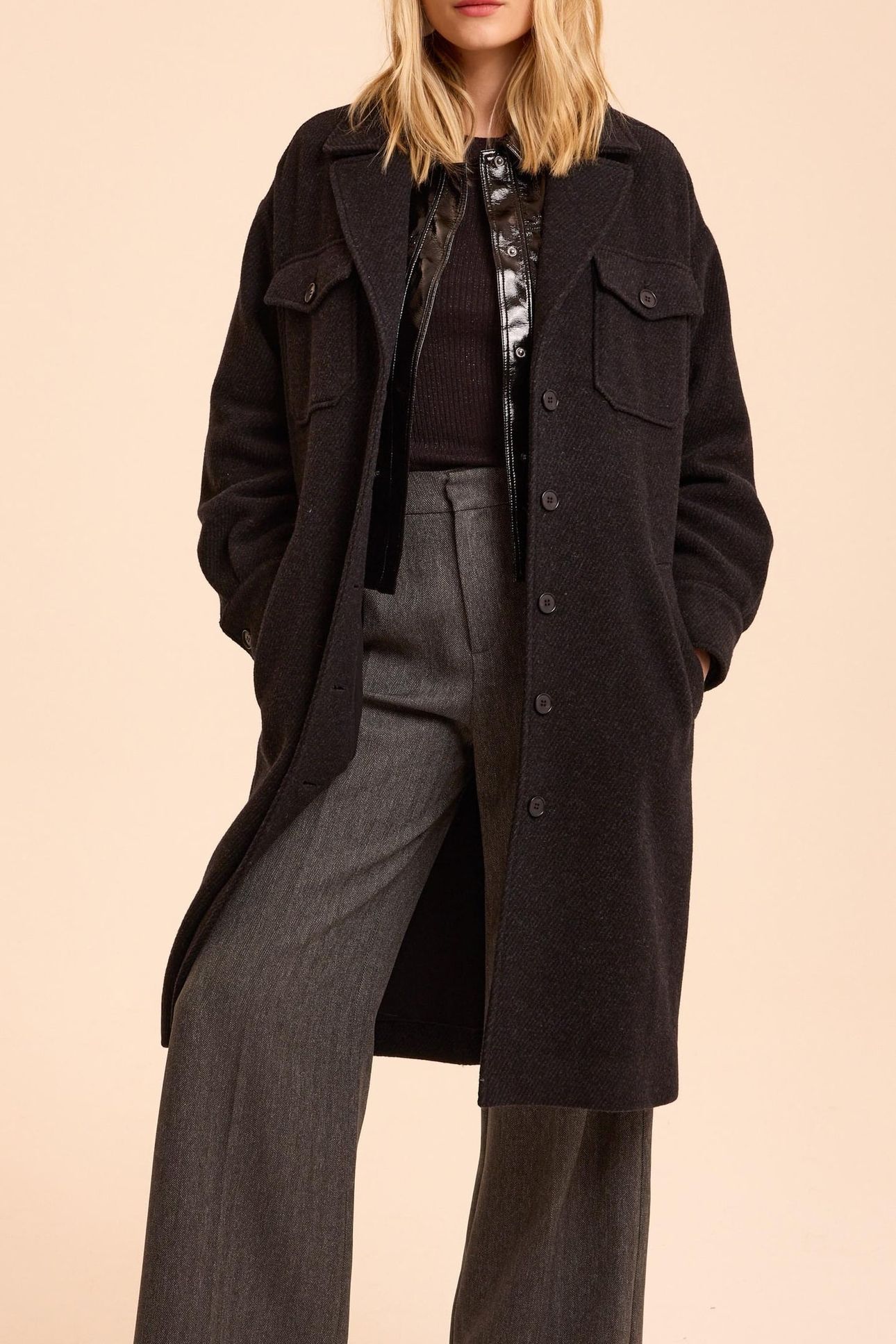 GREY OVERSHIRT-STYLE LONG COAT 1