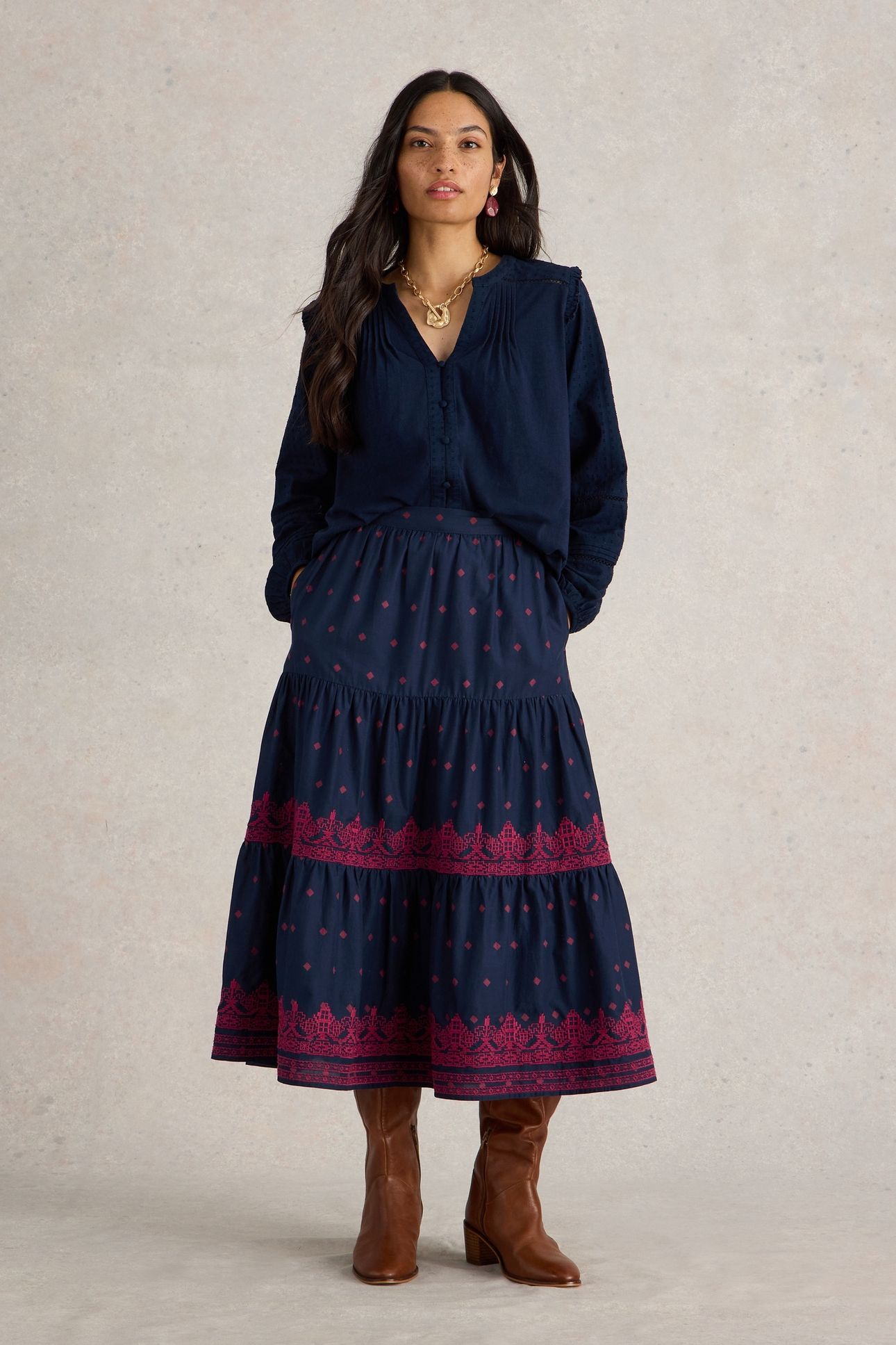 POLLY EMBROIDERED SKIRT NAVY MULTI 2