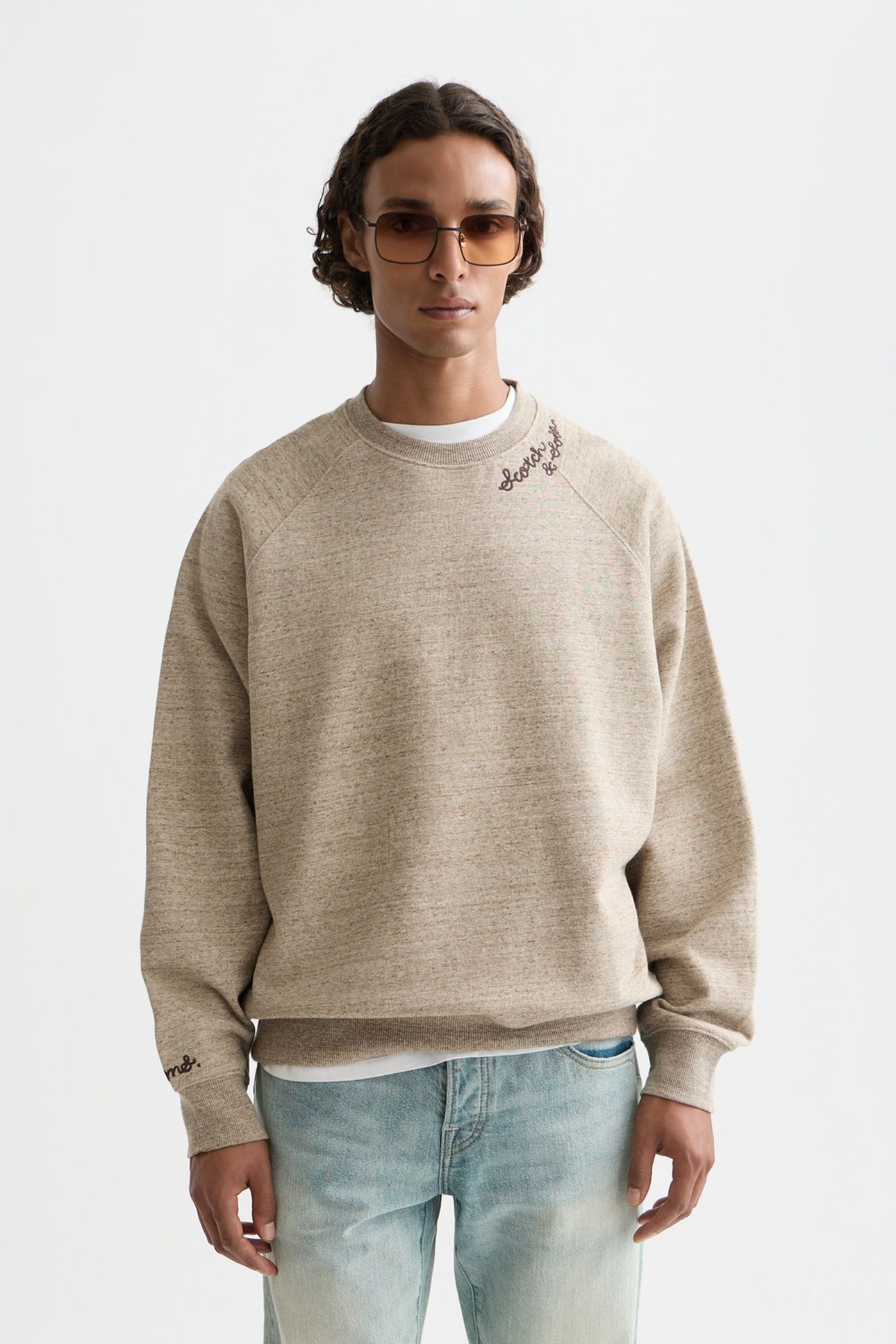 SPACE YARN EMBROIDERED LOOSE-FIT SWEATSHIRT MEDIUM BROWN 1