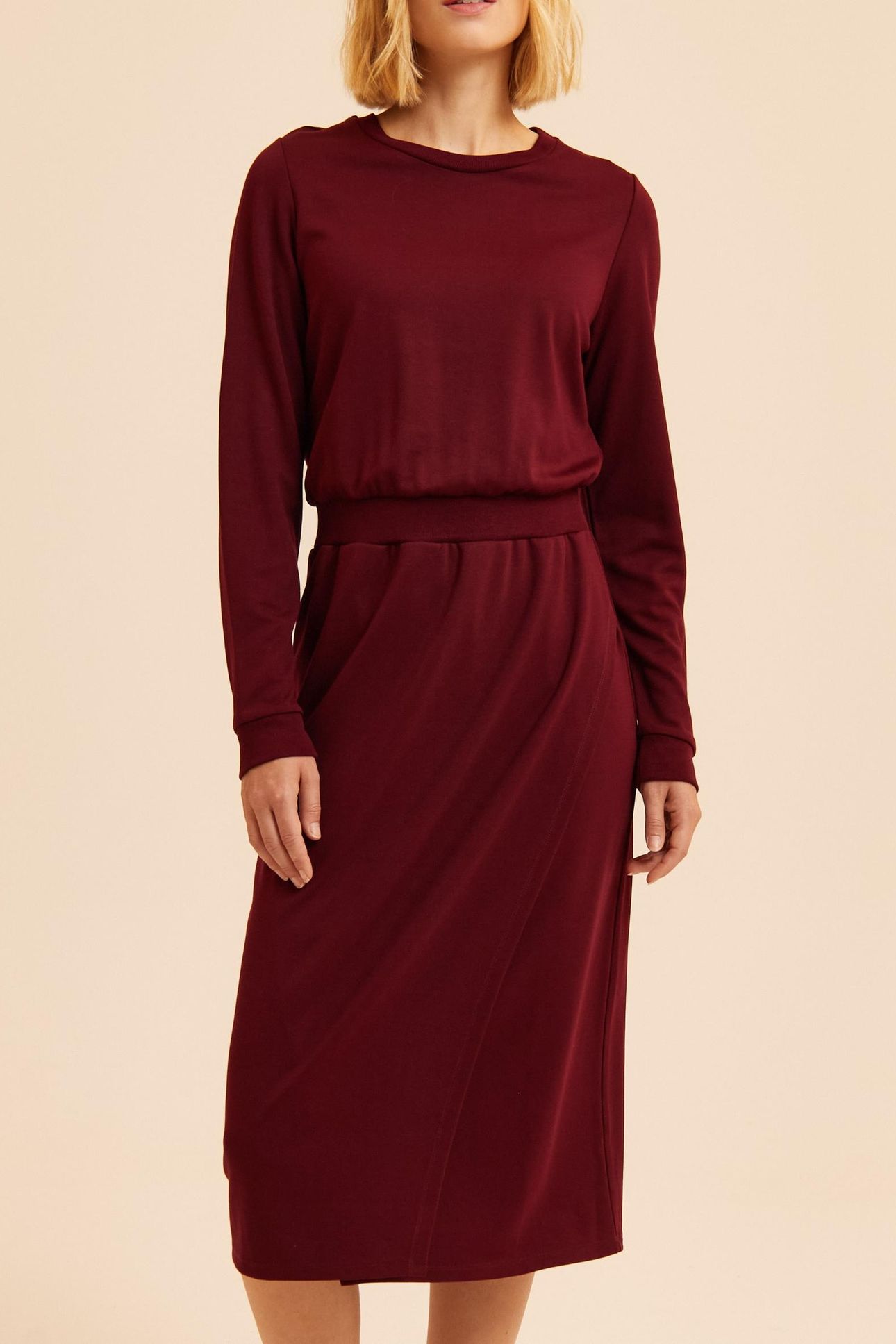 BURGUNDY SWEATSHIRT FABRIC LONG DRESS WITH MONOGRAM 1
