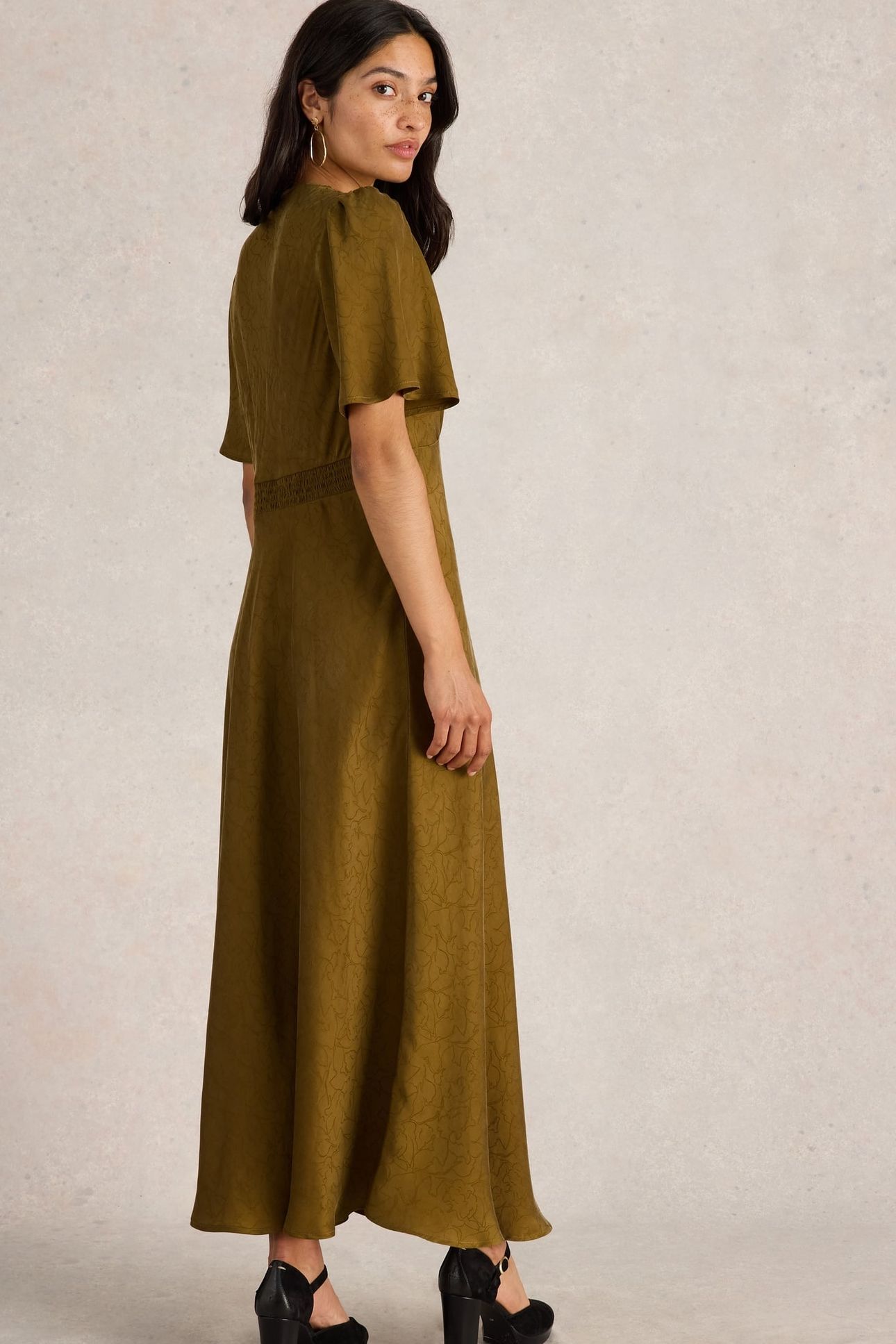 DARCY BIAS CUT DRESS KHAKI GRN 2