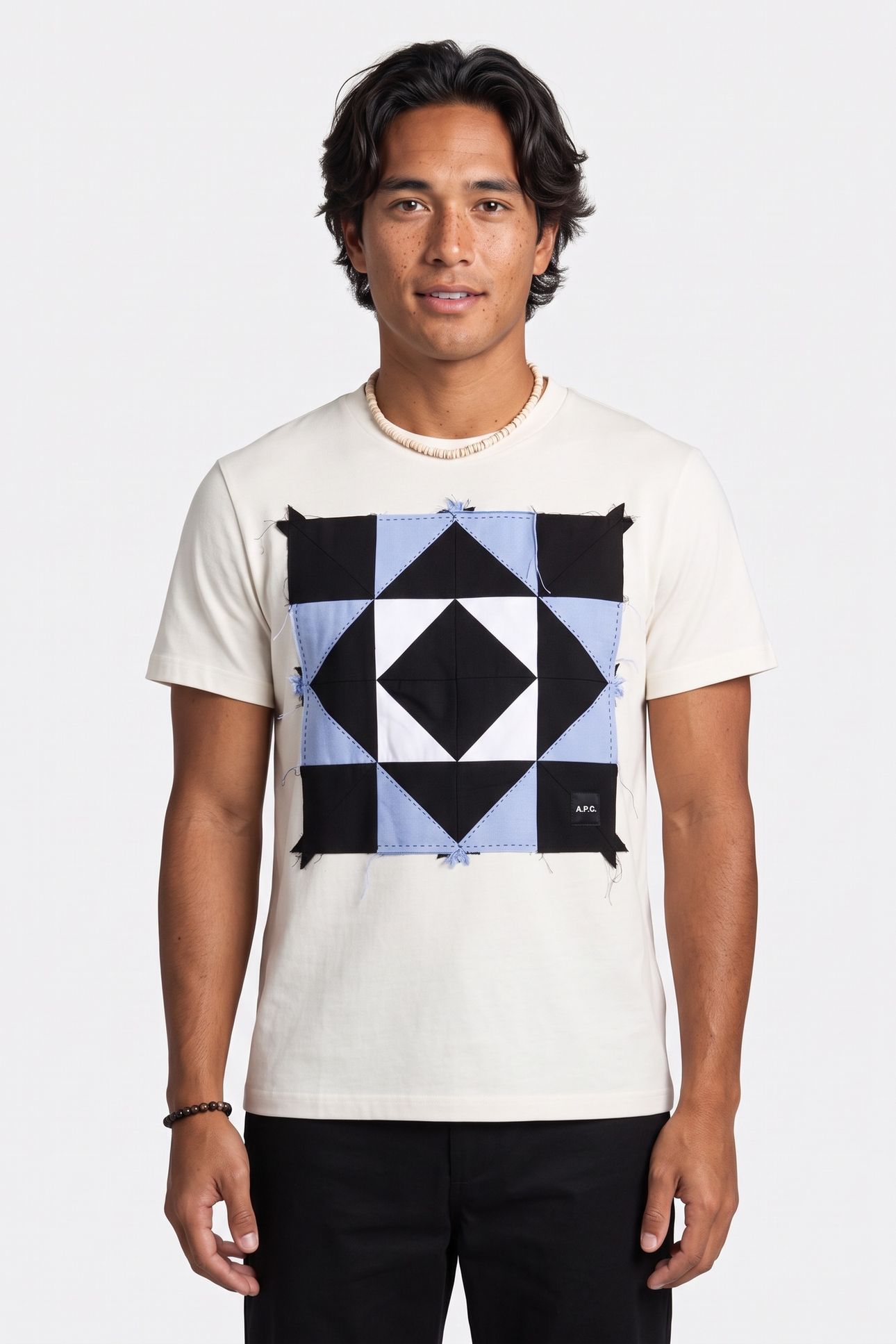 UNISEX T-SHIRT SHORT SLEEVE PATCHWORK WHITE 3