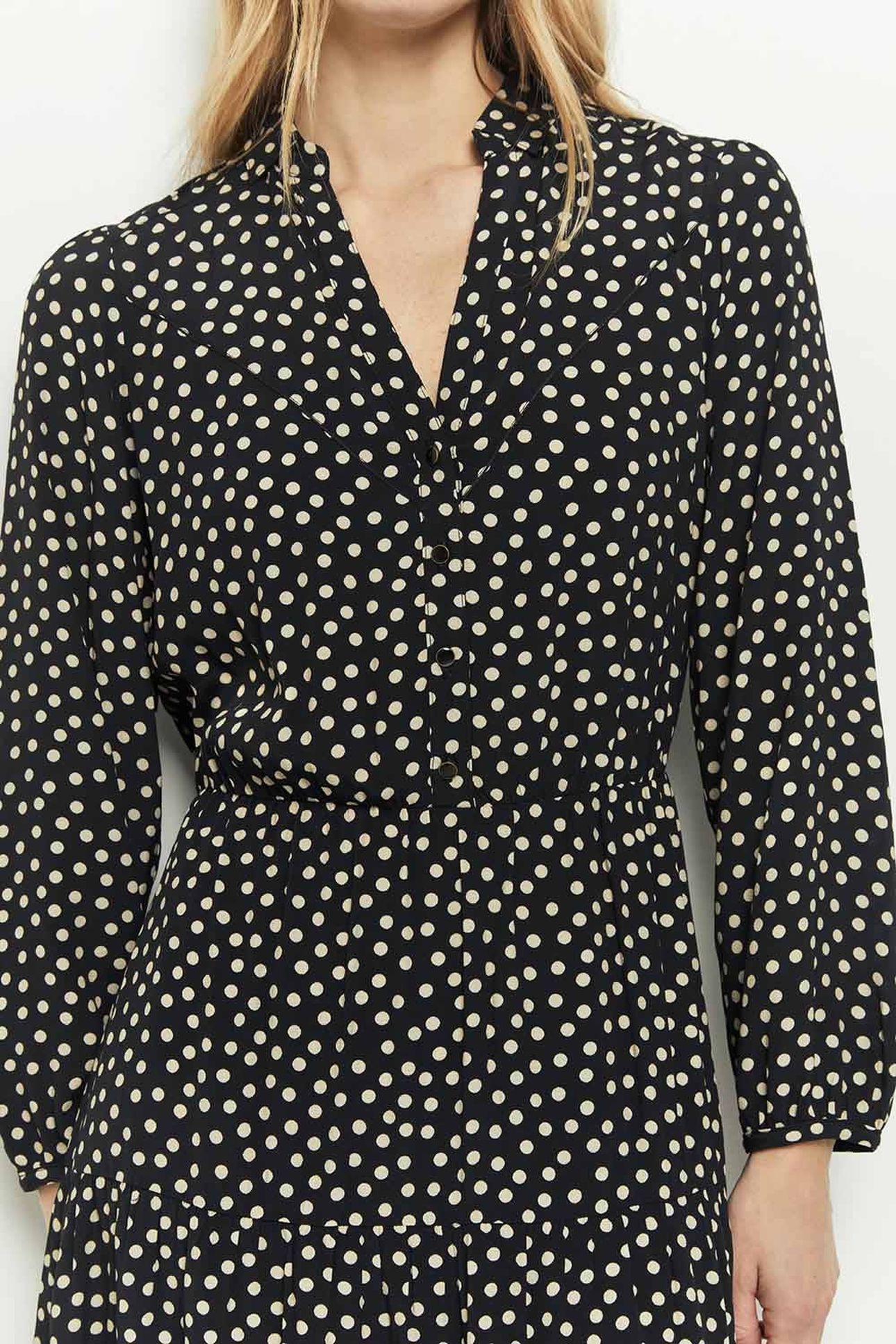 ROMANE _ BLACK VISCOSE MIDI SHIRT DRESS WITH POLKA DOT PRINT 4