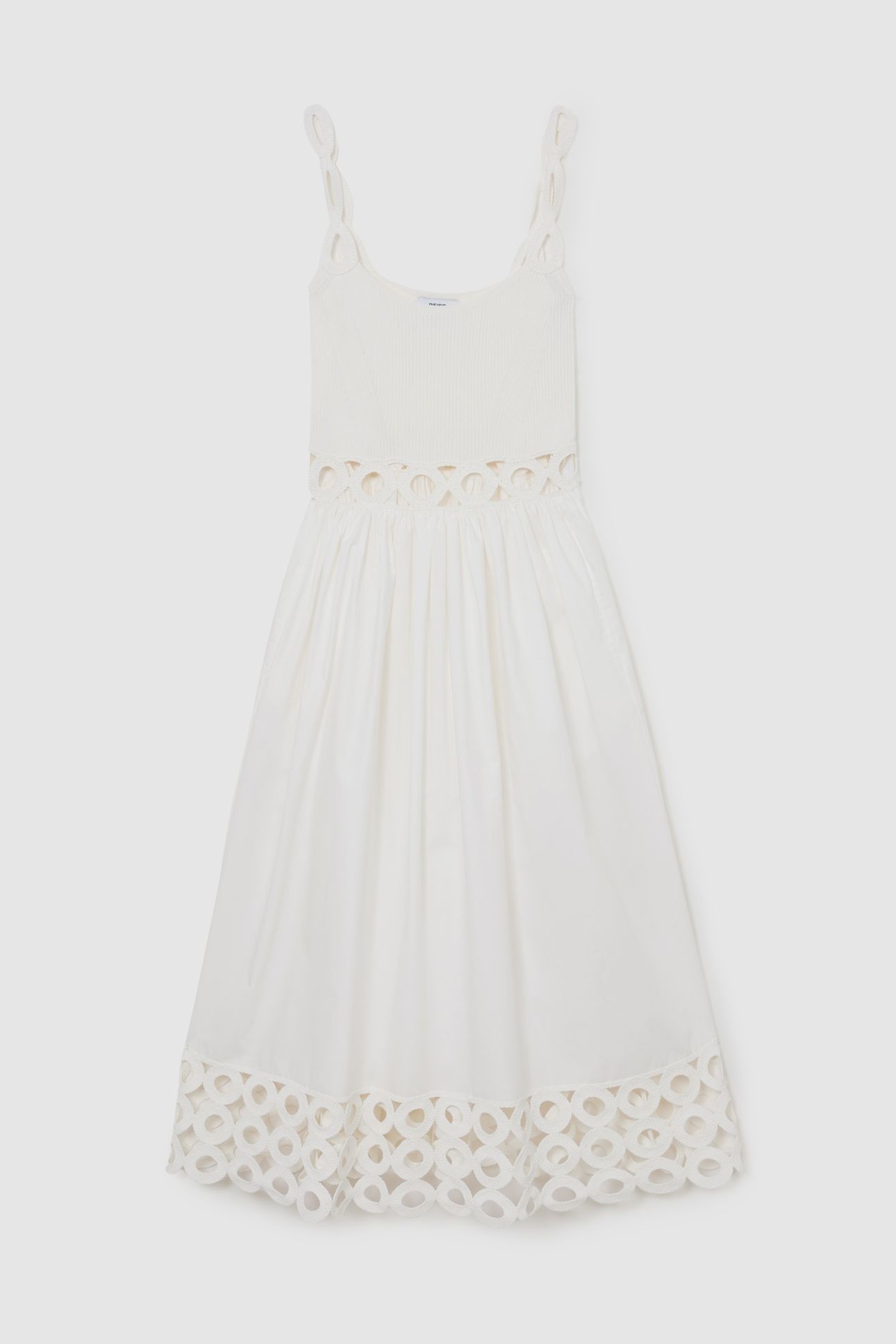 KNIT WOVEN MIDI DRESS IVORY 3