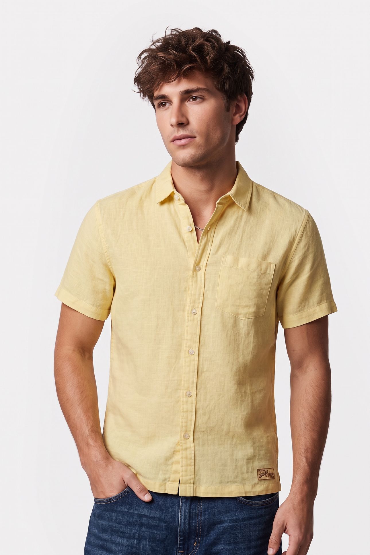 SEASONAL CORE LINEN REGULARFIT SHORTSLEEVED SHIRT BRIGHT YEL 1