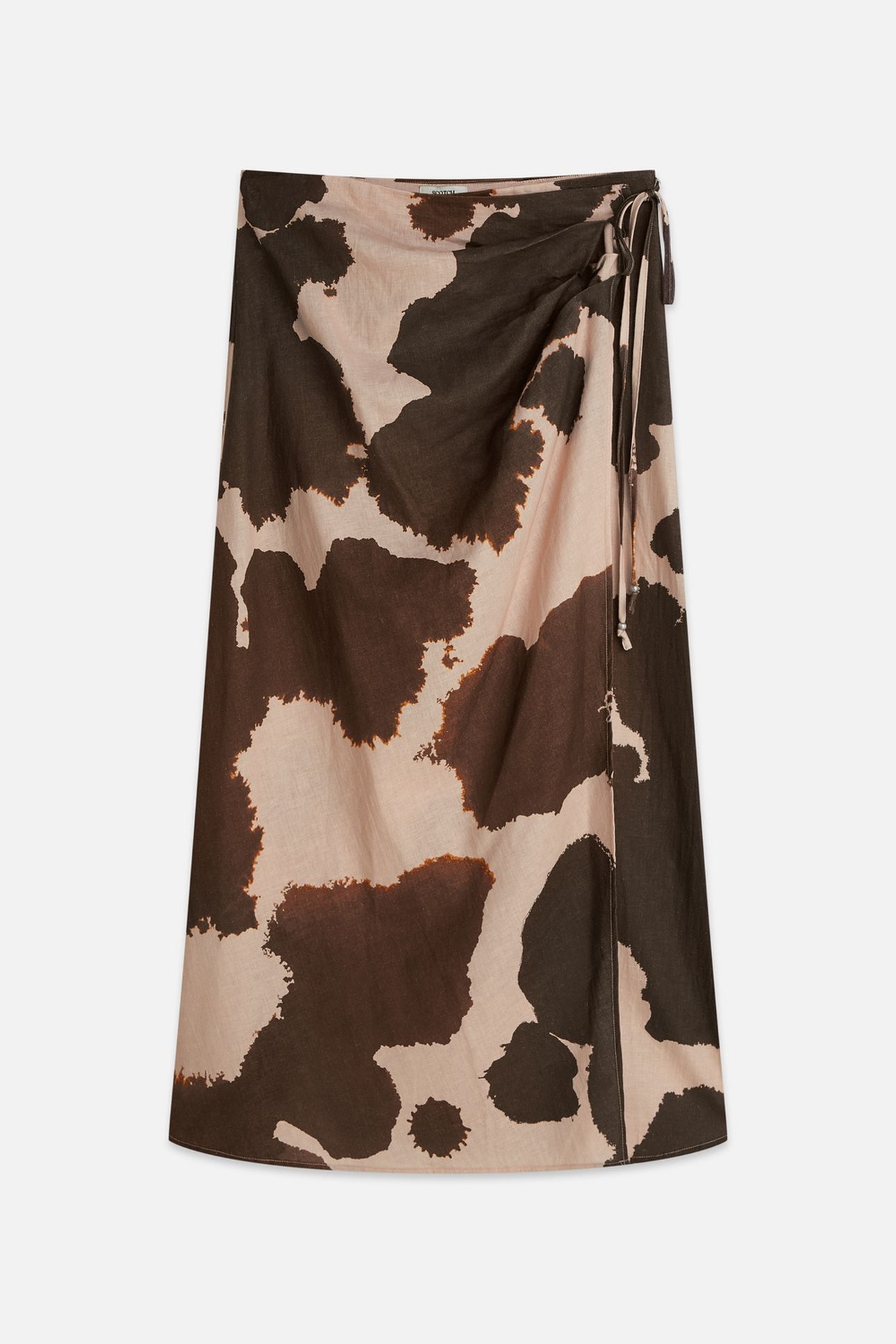 LINEN WRAP SKIRT PAINTERLY ANIMAL EGGNOG 1